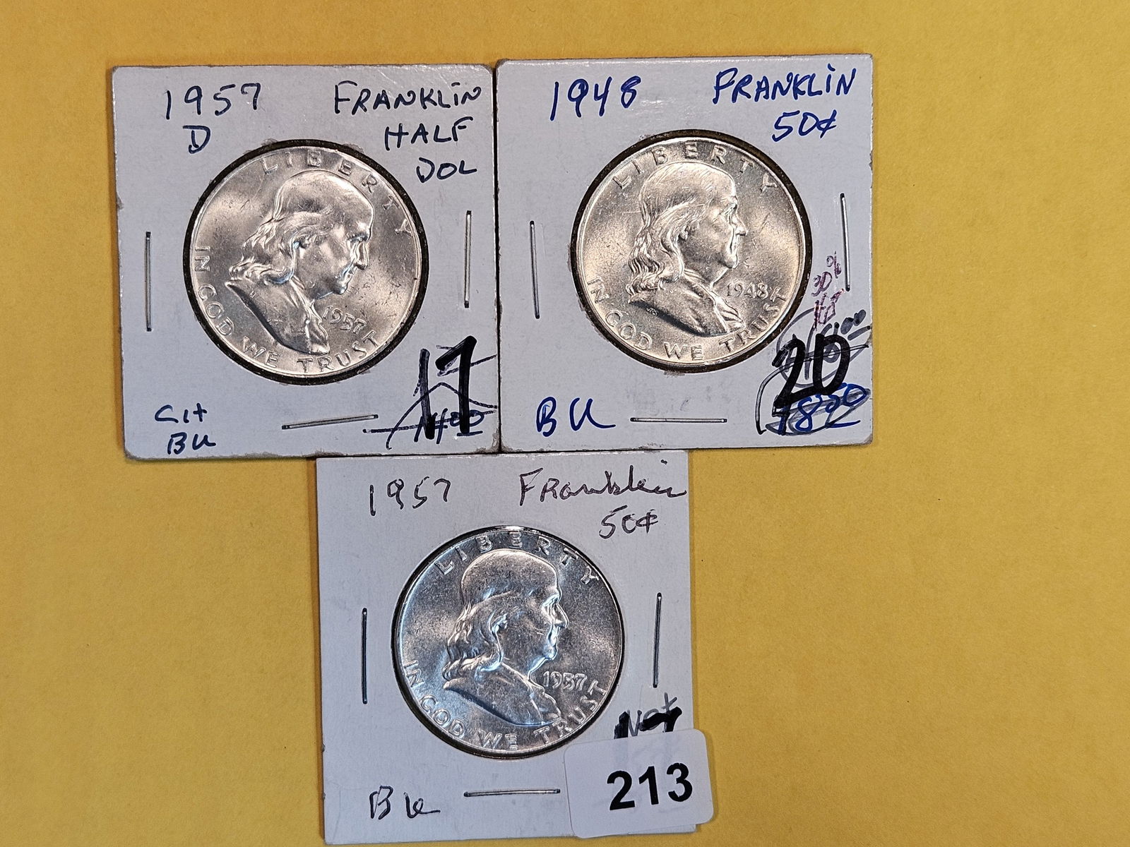 Three Brilliant Uncirculated Franklin silver half dollars (1 of 3)