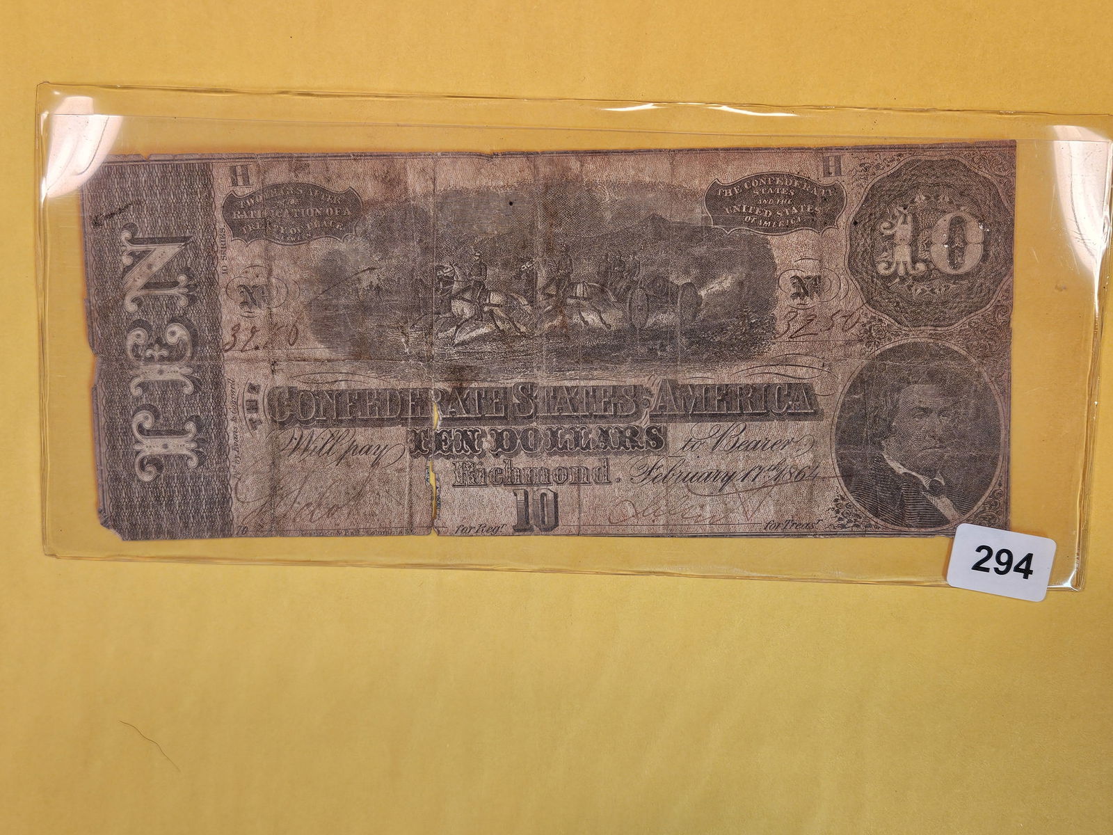1864 Confederate Ten Dollar Note (1 of 2)