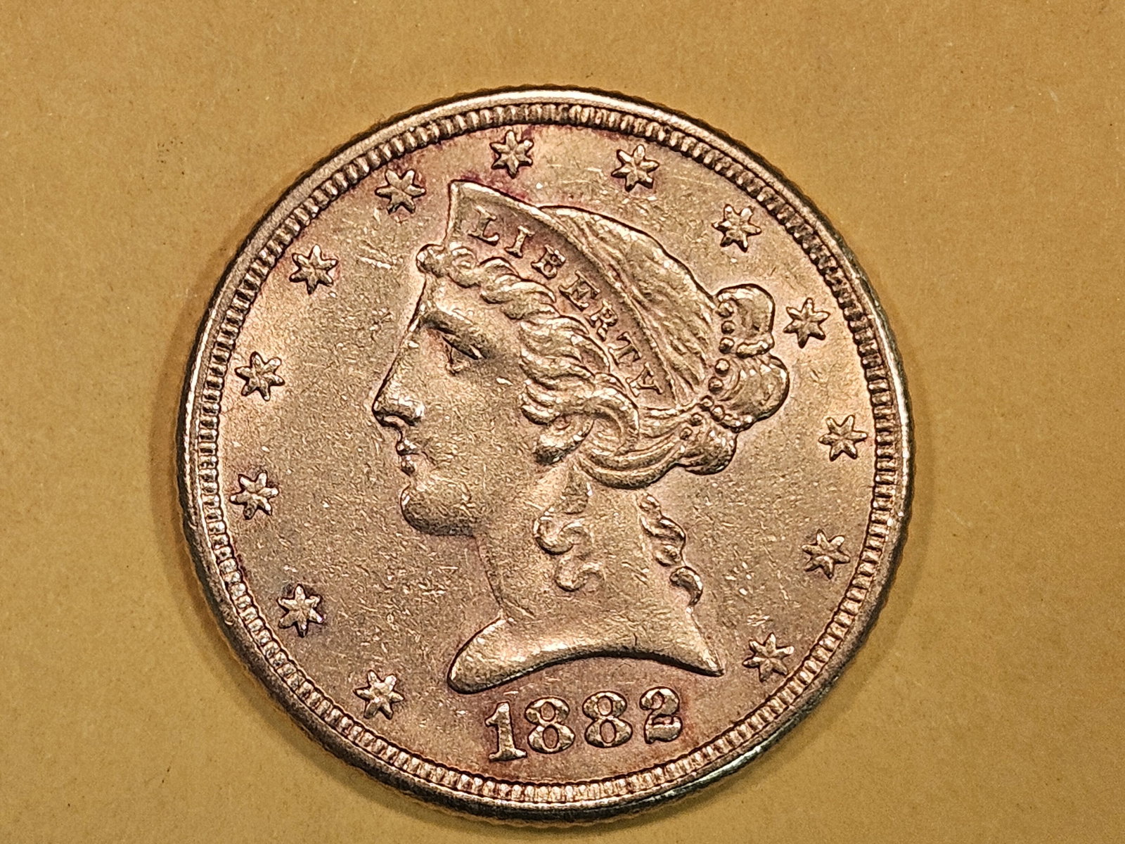 GOLD! Brilliant About Uncirculated plus 1882 Liberty Head Five Dollars (1 of 5)