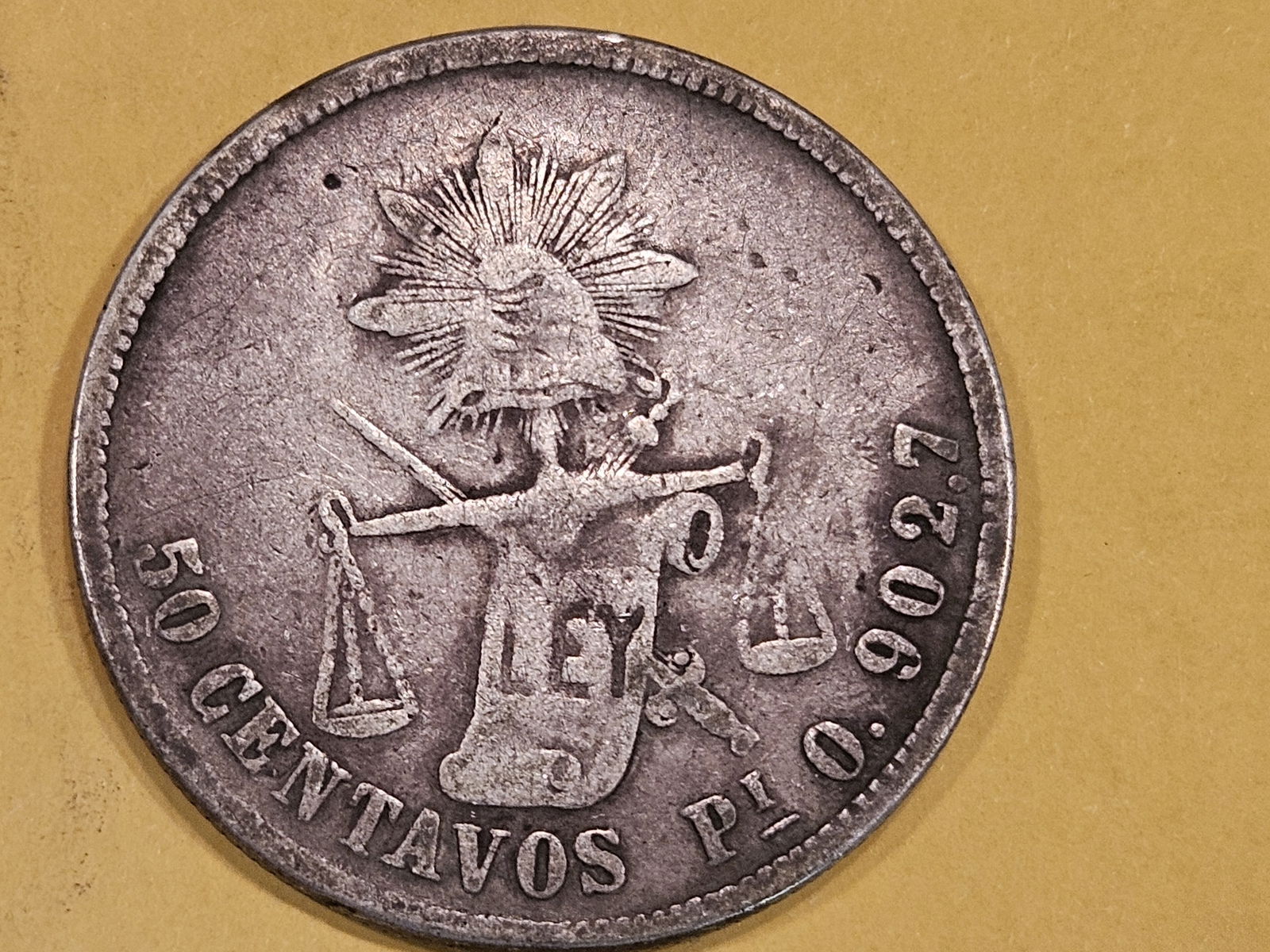 1872 pi-O Mexico silver 50 centavos in Fine (1 of 3)