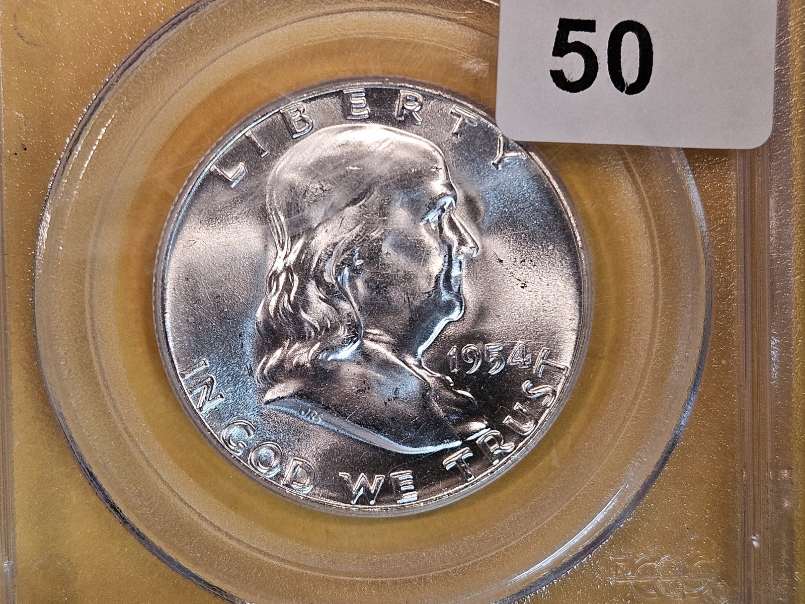 GEM! PCGS 1954 Franklin Half Dollar in Mint State 65 FBL (1 of 4)