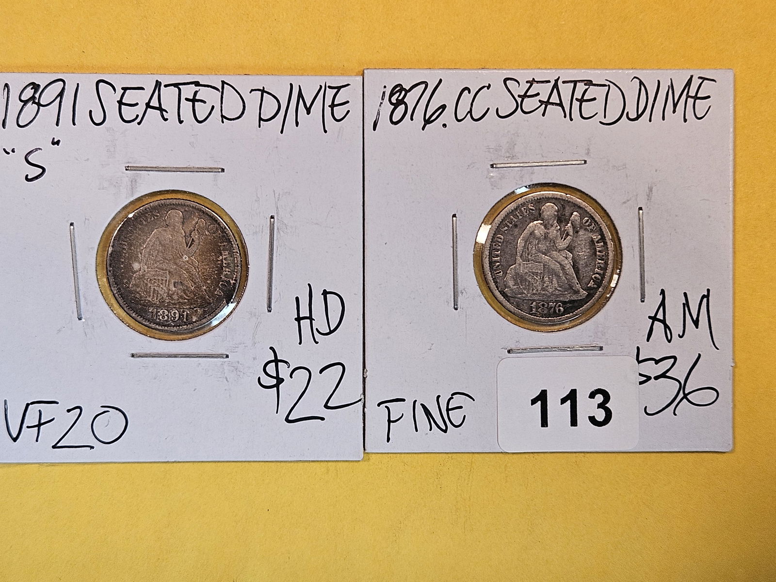 1891-S and 1876-CC Seated Liberty Dimes (1 of 3)