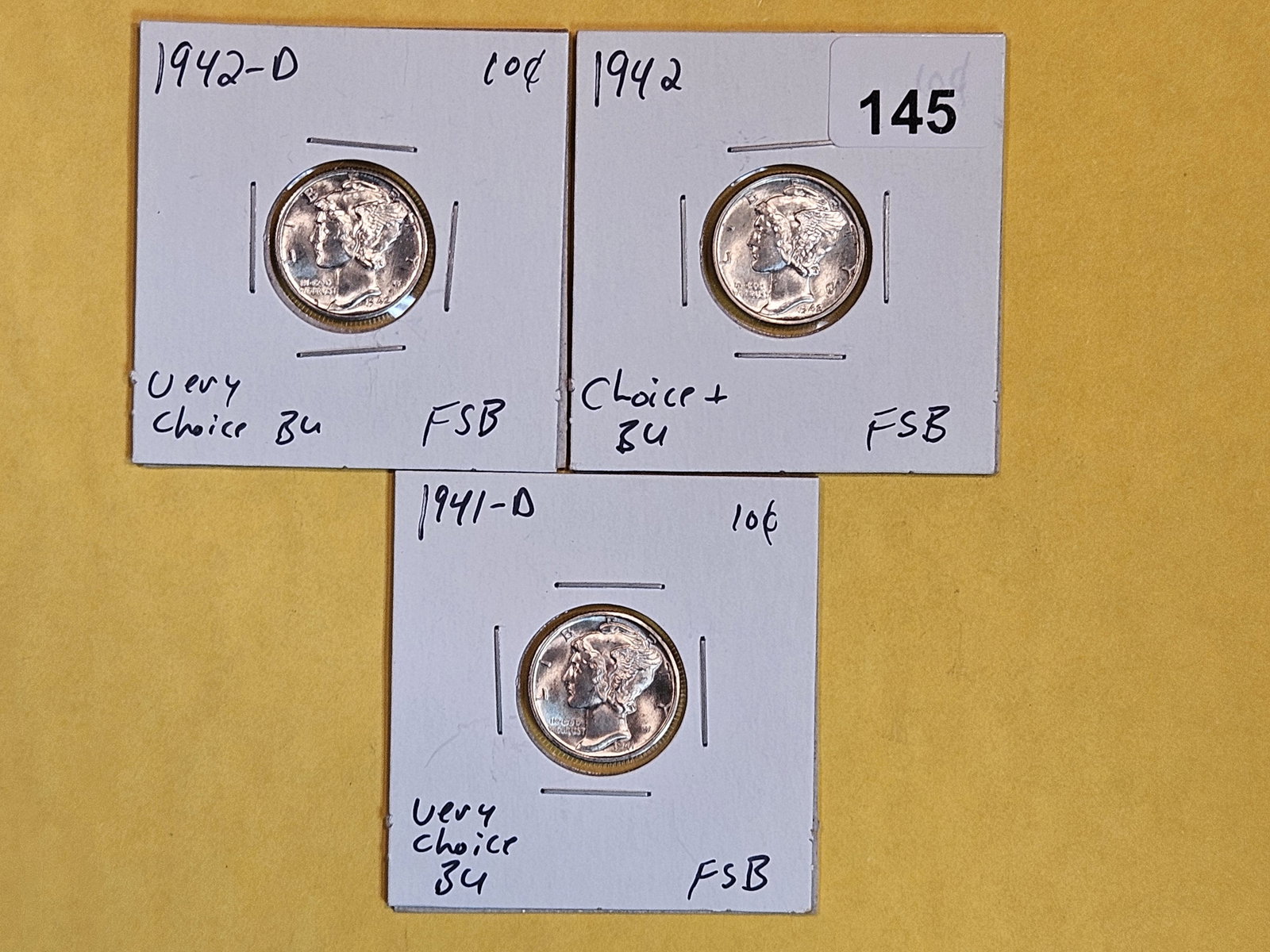 Three Choice to Very Choice Brilliant uncirculated silver Mercury Dimes all with FSB (1 of 5)