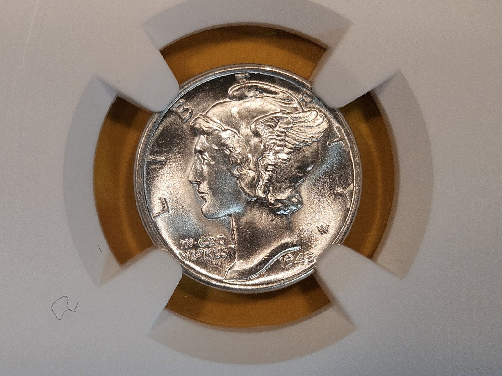 GEM! NGC 1945-D Mercury Dime in Mint State 65 FB (1 of 4)