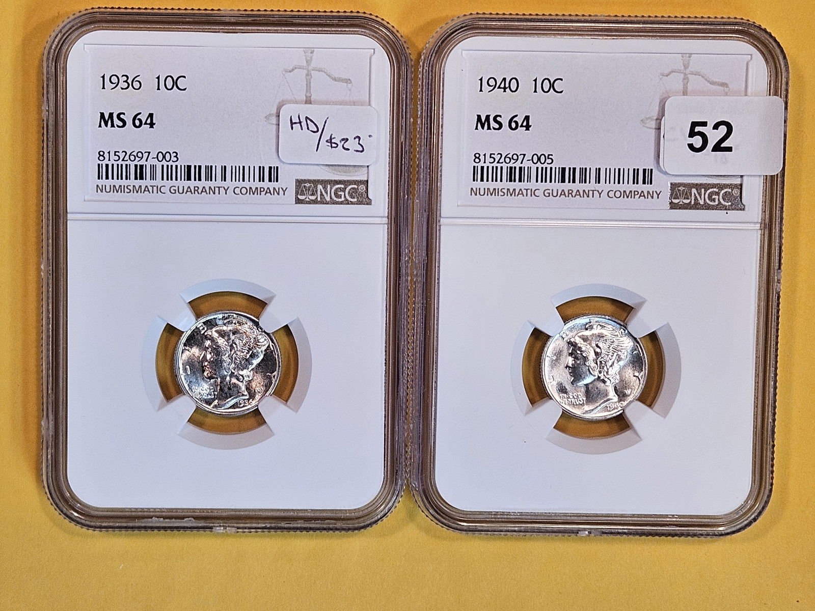 Two NGC-graded Mercury Dimes in Mint State 64 (1 of 2)