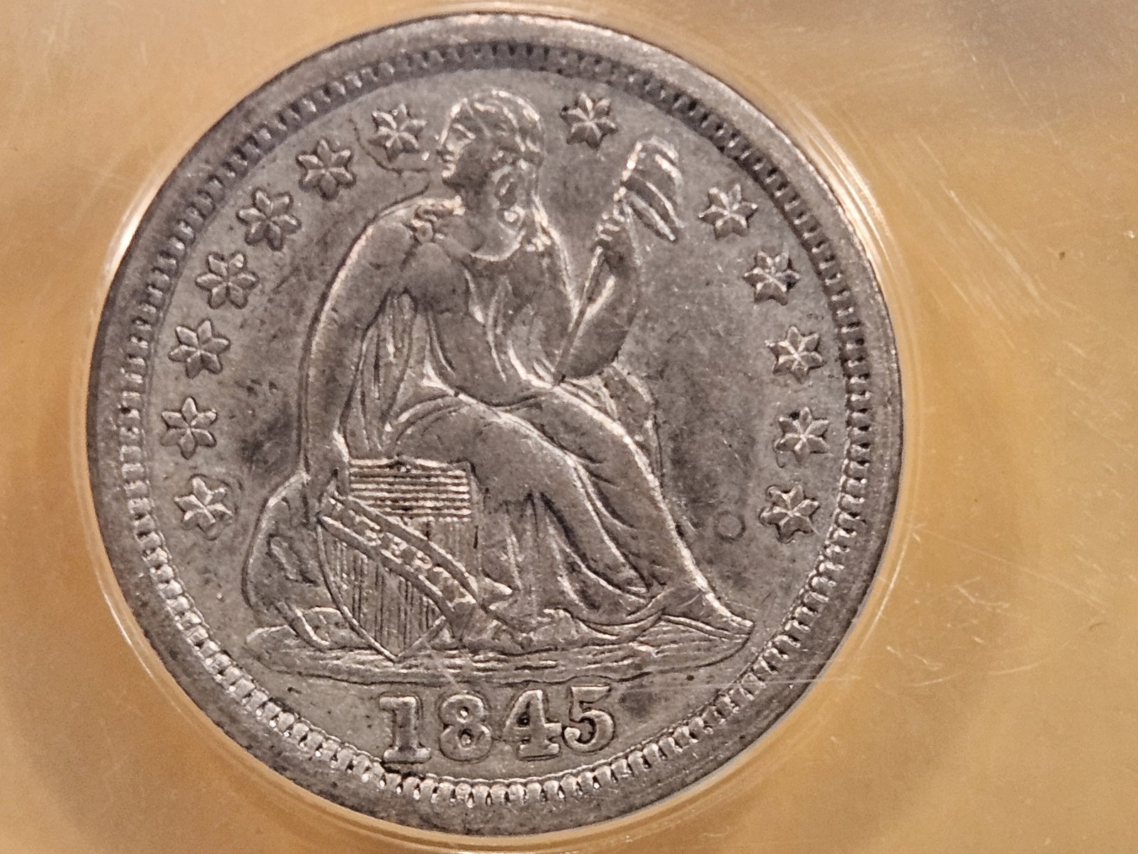 * ANACS 1845 Seated liberty Dime in About Uncirculated - 50 (1 of 6)