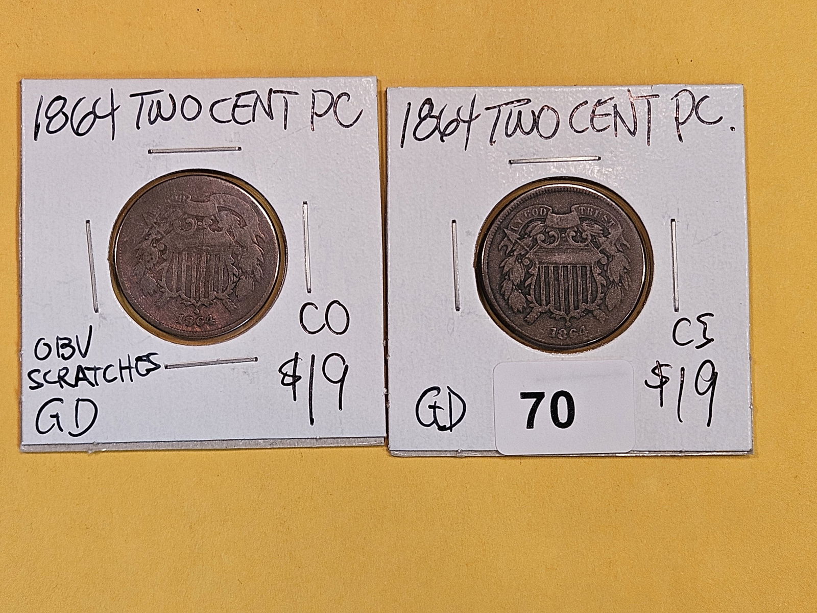 Two 1864 Two Cent pieces (1 of 2)