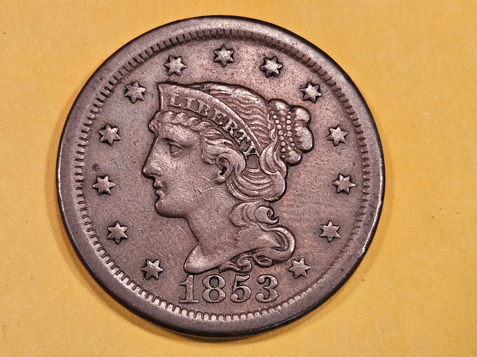 * NICE! 1853 Braided Hair Large Cent In About Uncirculated plus (1 of 5)