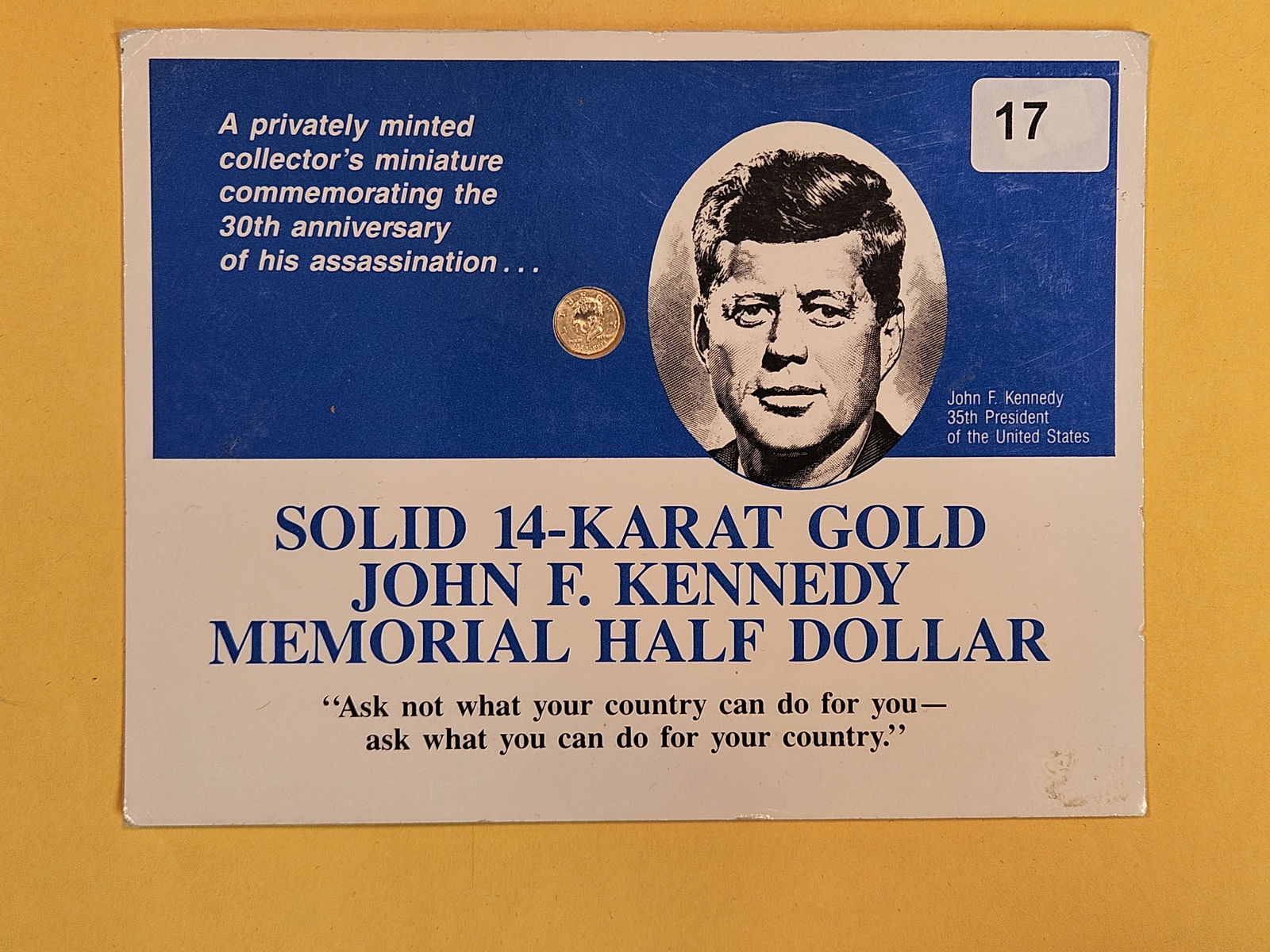 GOLD! Solid 14kt Gold miniature John F Kennedy Gold Coin (1 of 4)