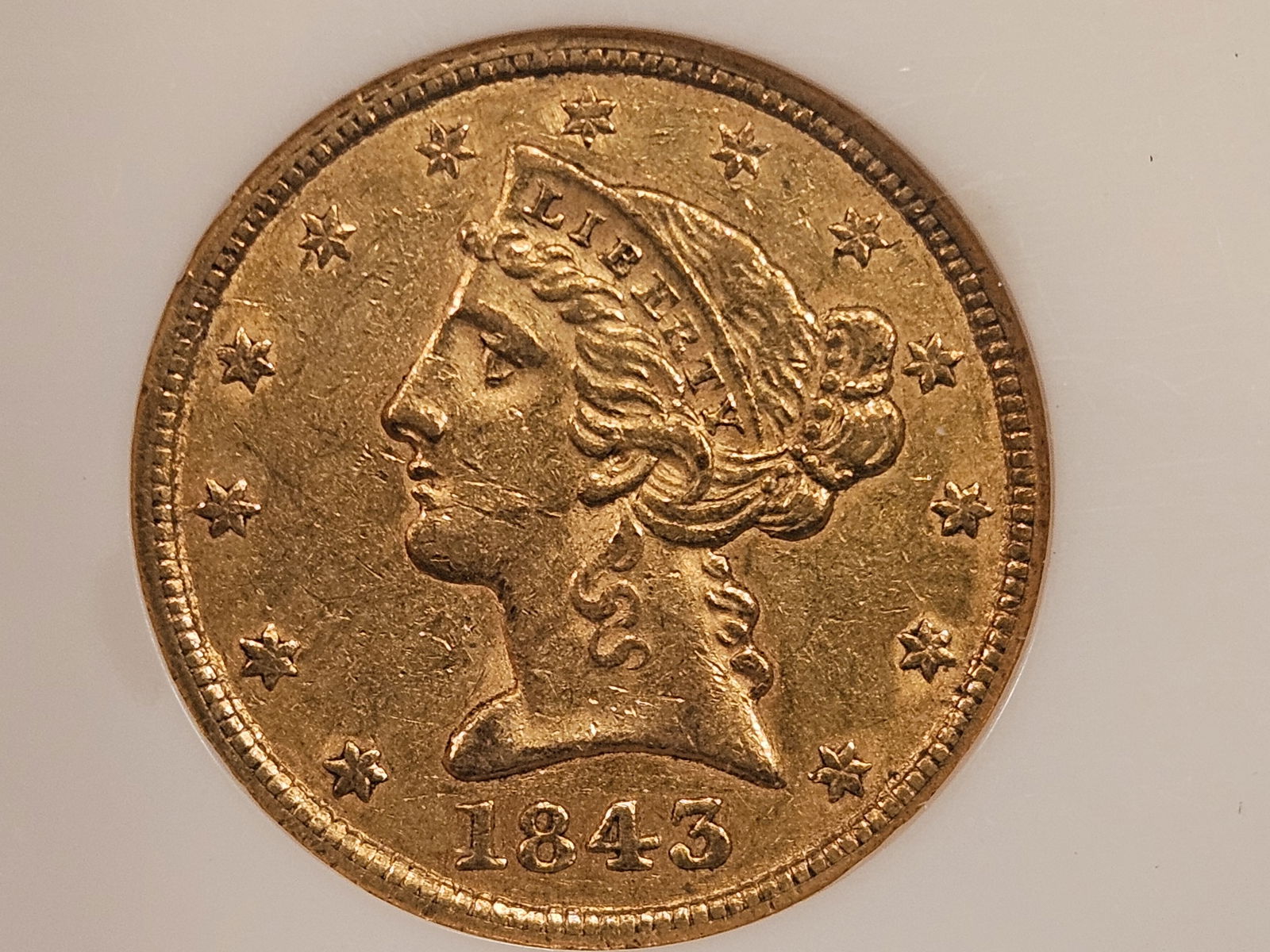 * GOLD! Better Date NGC 1843 Gold Liberty Head Five Dollars in Extra Fine - 45 (1 of 6)