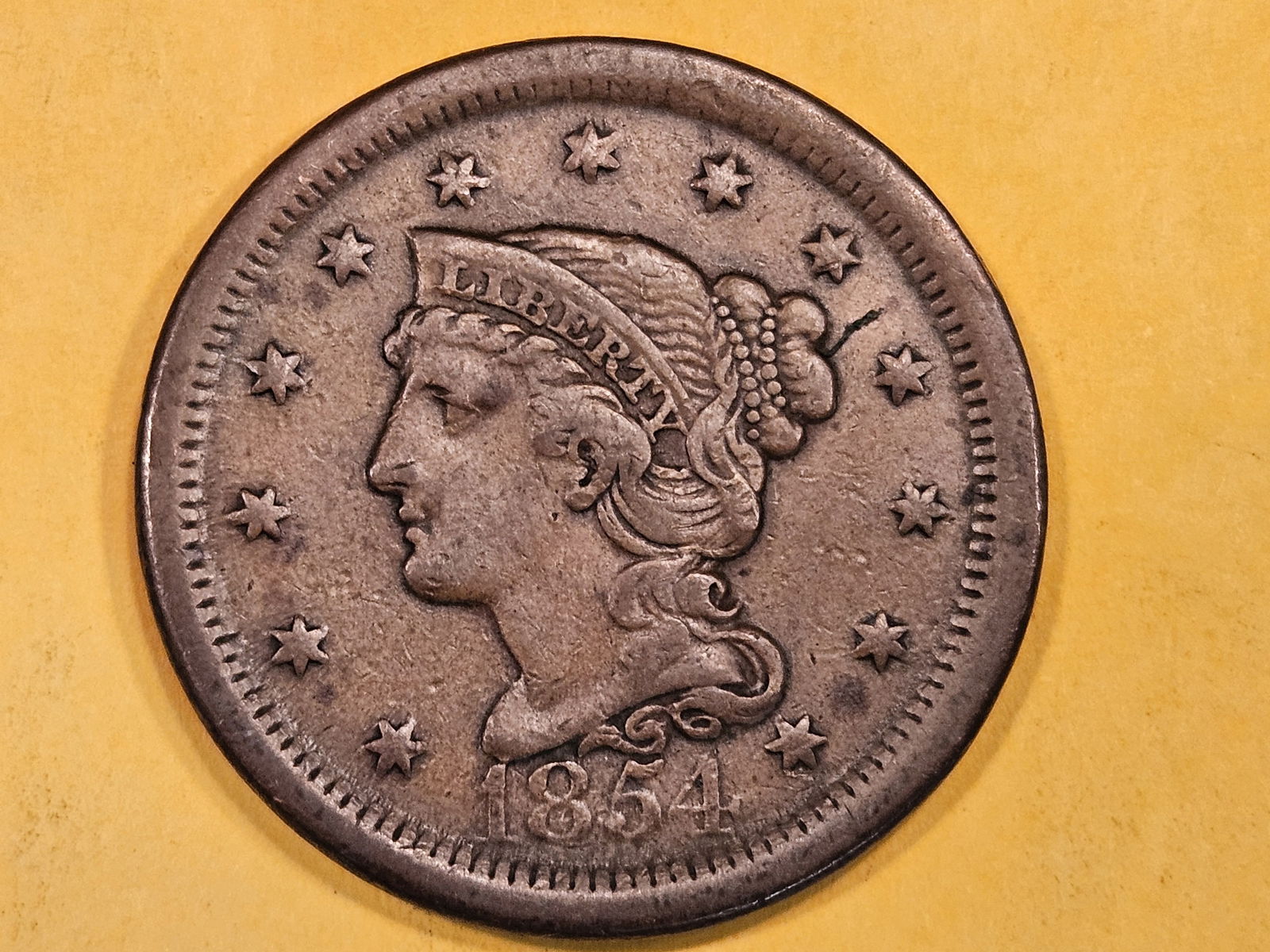 1854 Braided hair Large Cent (1 of 3)