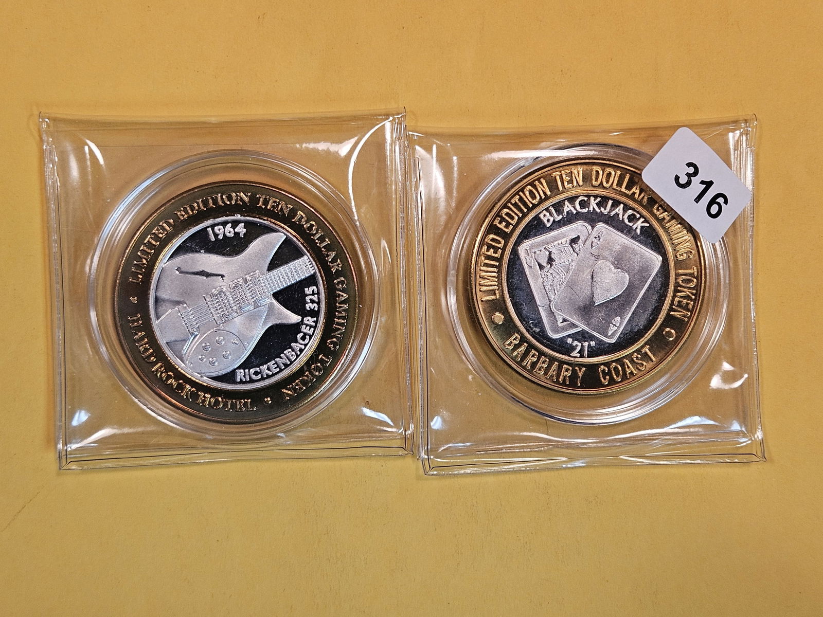 Two GEM Proof Deep Cameo Ten Dollar .999 fine silver center Casino Gaming Tokens (1 of 2)