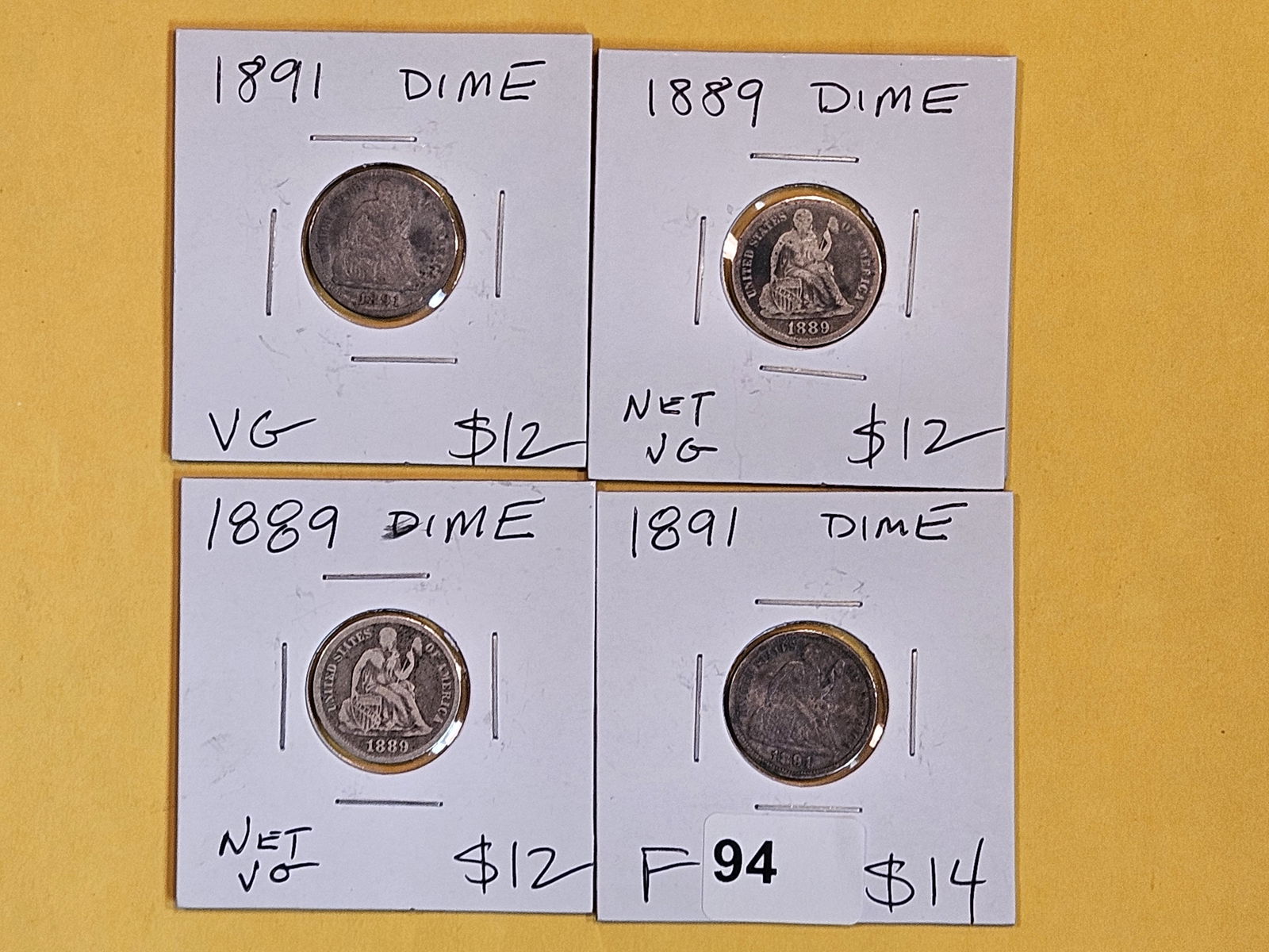 Four silver Seated Liberty Dimes (1 of 4)