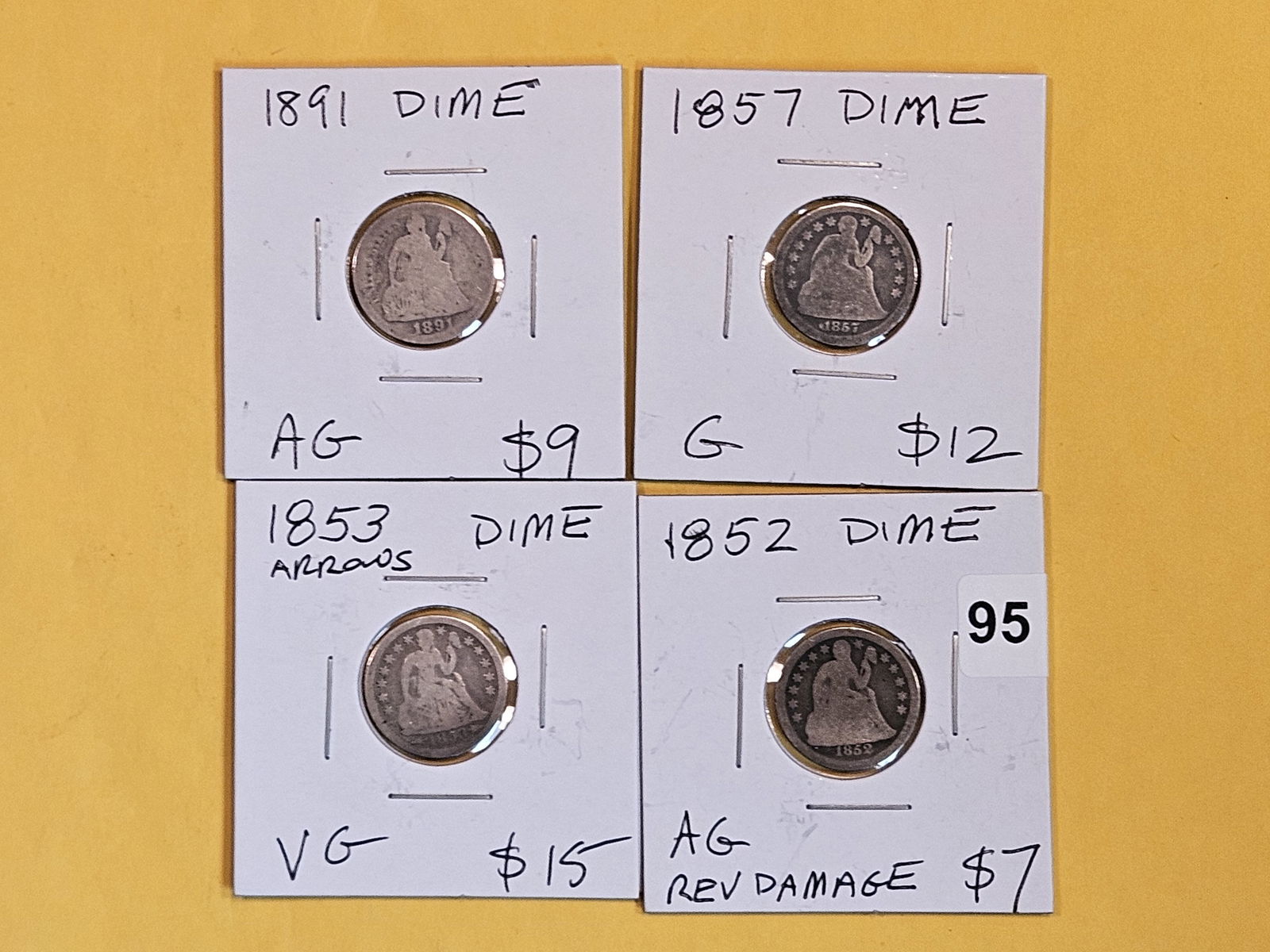 Four silver Seated Liberty Dimes (1 of 4)