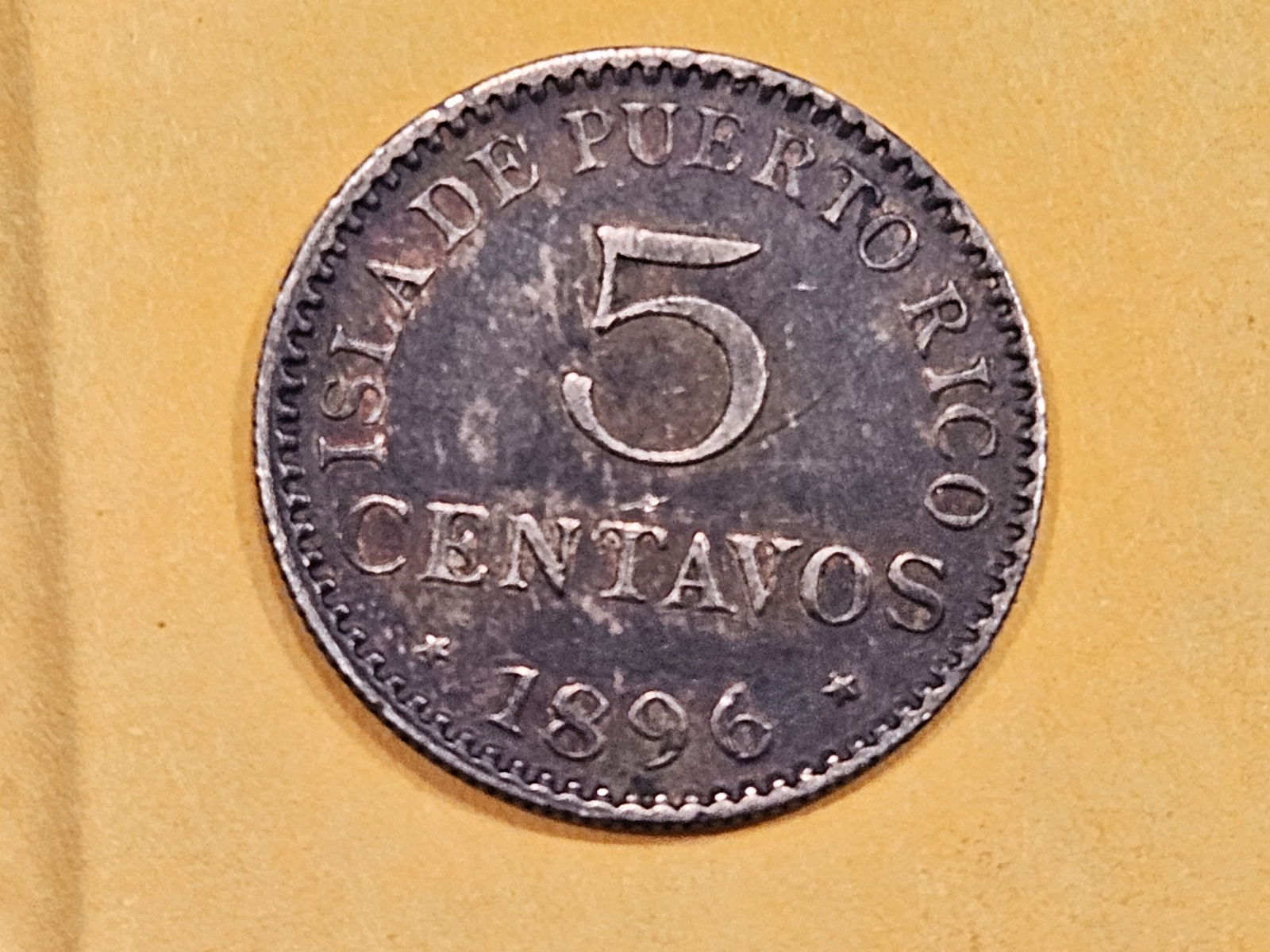 * KEY! 1896 Puerto Rico five centavos in About Uncirculated plus (1 of 5)