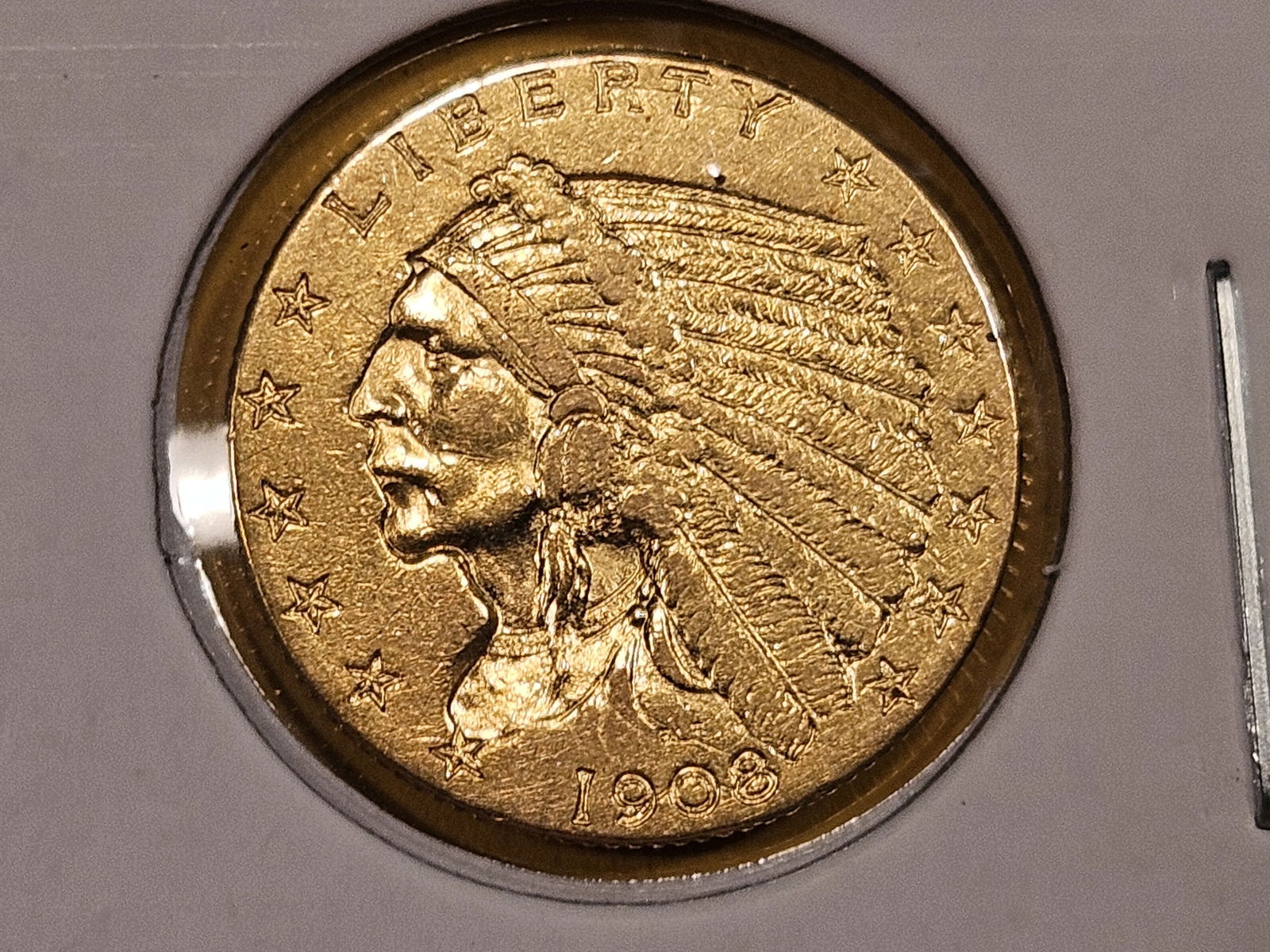 GOLD! Brilliant 1908 Gold Indian $2.5 dollars in Extra Fine (1 of 4)