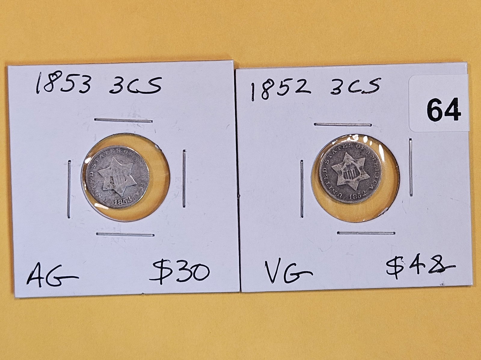 1853 and 1852 Three Cent Silver Trimes (1 of 4)