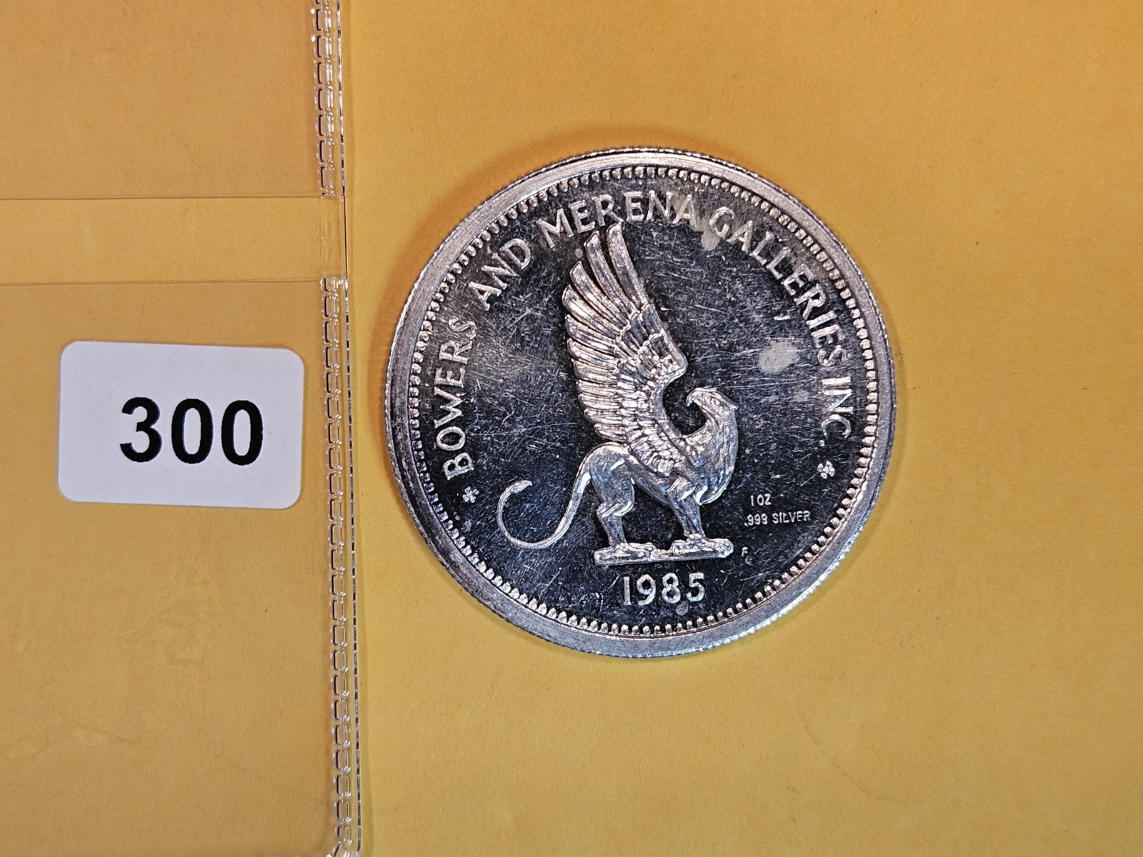 One Troy ounce .999 fine silver art round: 1985 Bowers & Merena Galleries