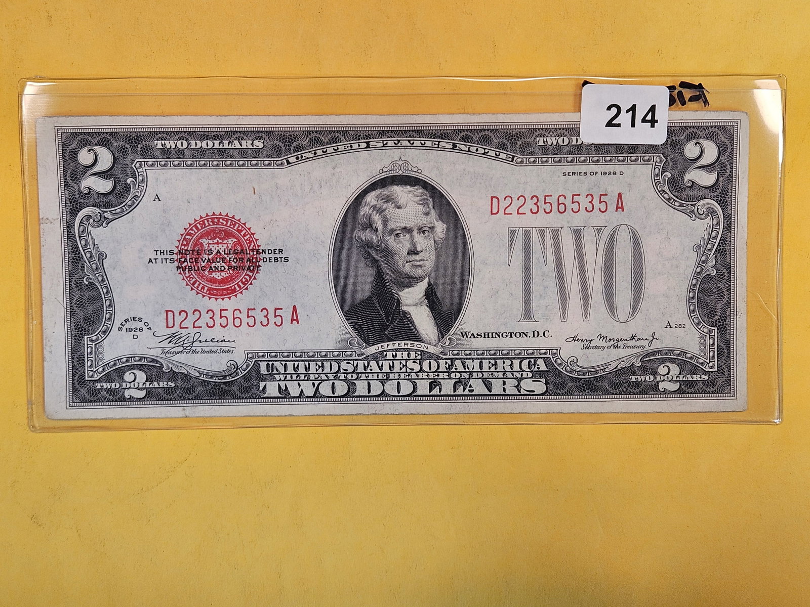 Series of 1928-D Two Dollar Red Seal US Note in Crisp About uncirculated plus (1 of 2)