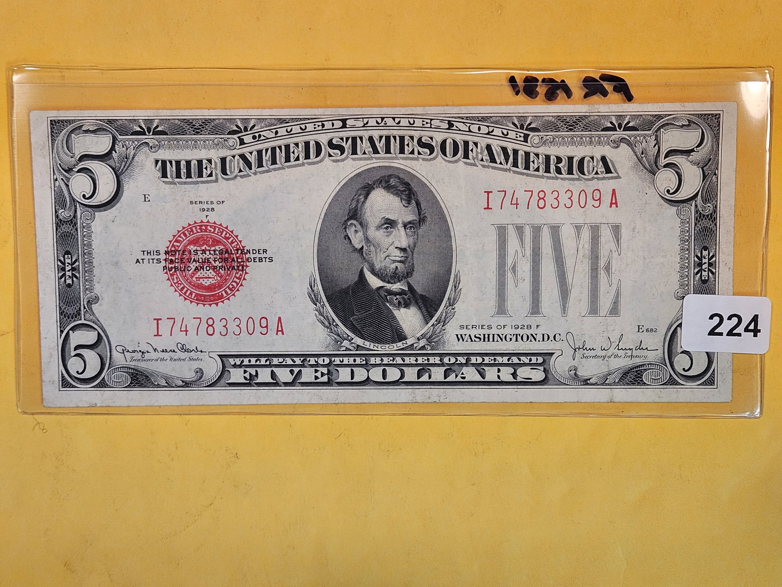Crisp About Uncirculated 1928-F Five Dollar US Note (1 of 2)