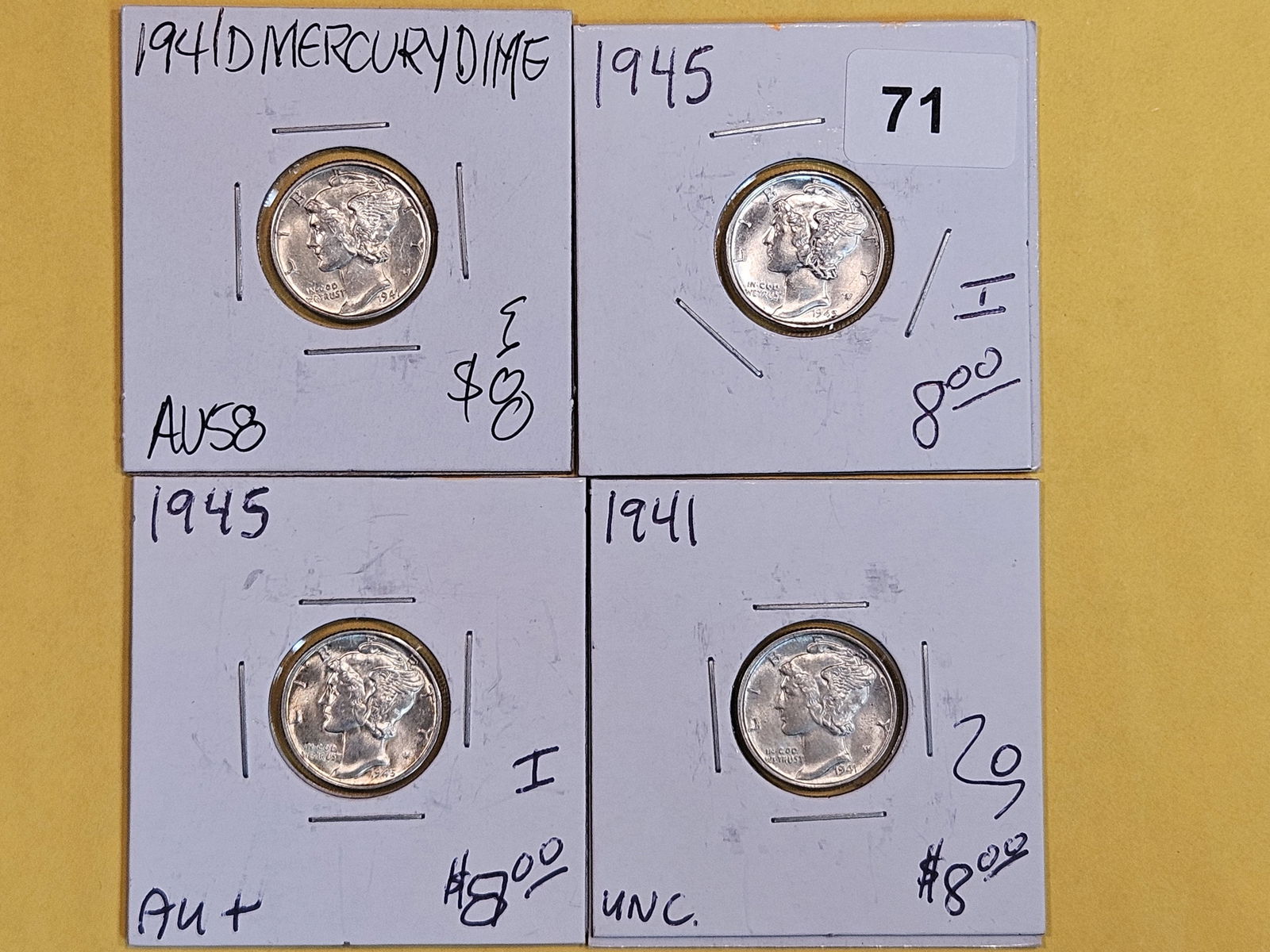 Four Brilliant AU-BU Mercury Dimes (1 of 2)