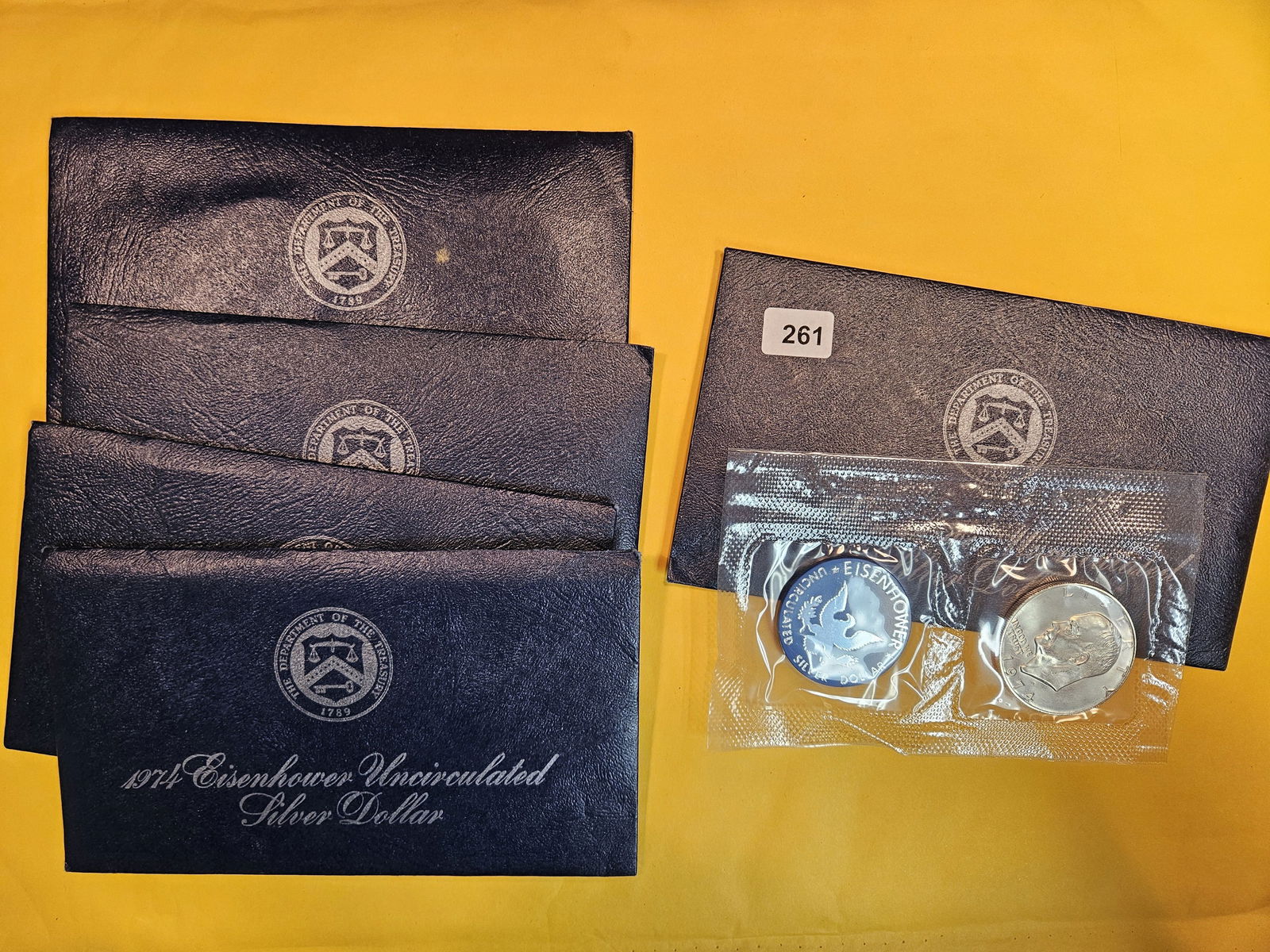Five GEM Brilliant Uncirculated 1974 Silver BLUE IKE Eisenhower Dollars (1 of 1)