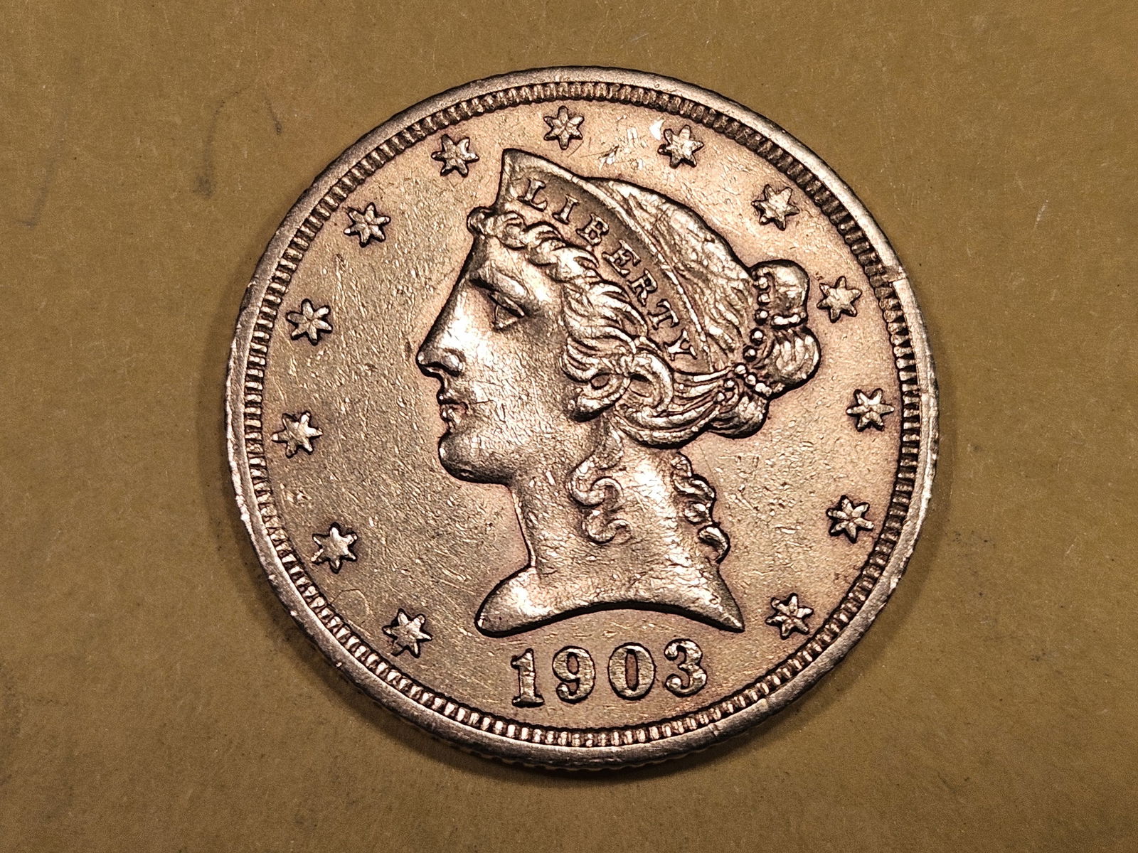 GOLD! Brilliant About Uncirculated 1903 Gold Liberty head Five Dollars (1 of 4)