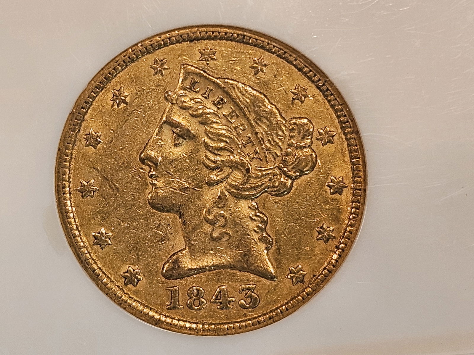 * BETTER DATE! GOLD! NGC 1843 No Motto Liberty Head Gold Five Dollars in Extra Fine - 45 (1 of 6)