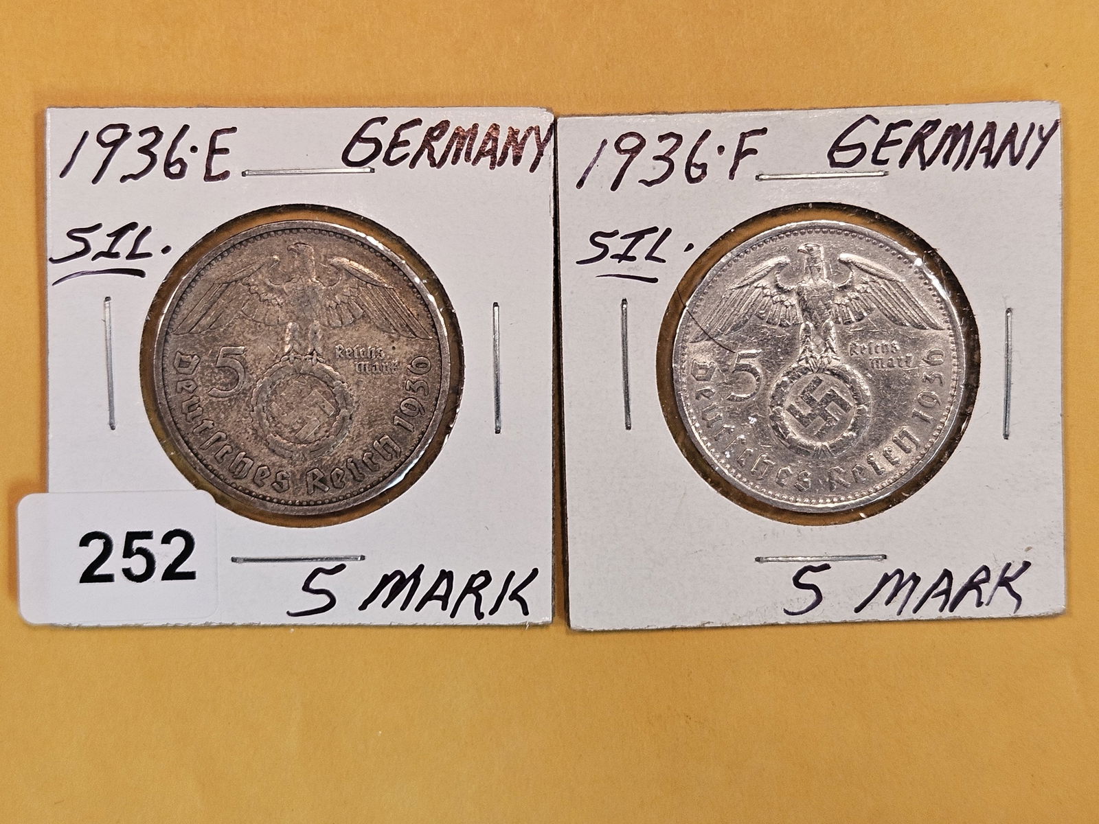 1936-E and 1936-F German silver 5 marks (1 of 4)