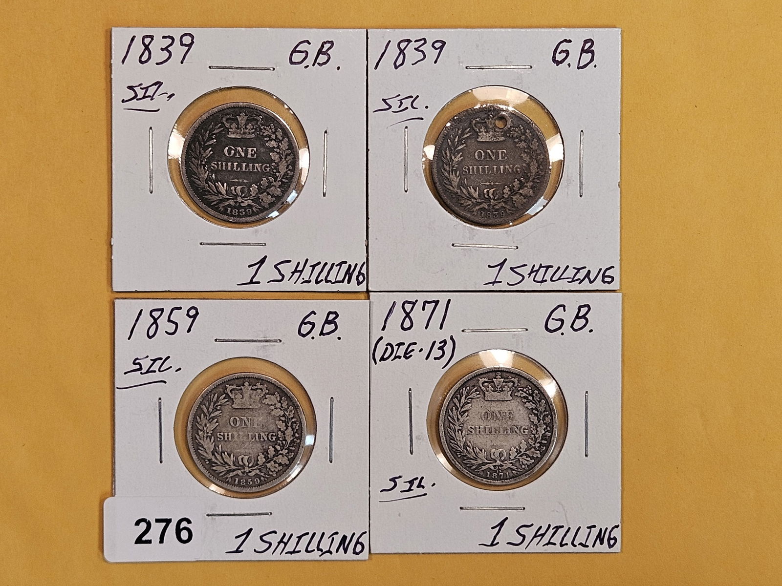 Four Great Britain silver shillings (1 of 4)