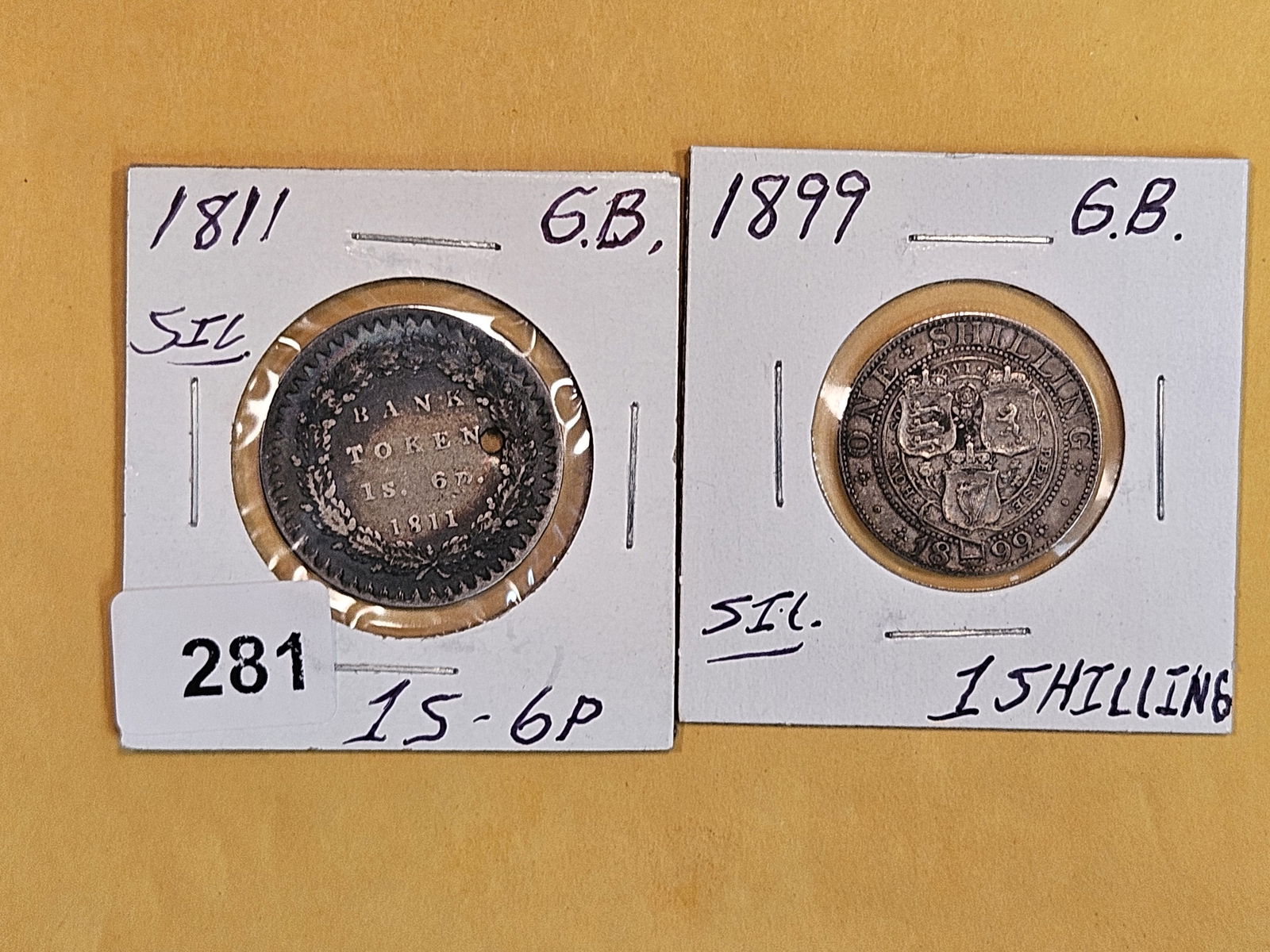 1811 and 1899 Great Britain silver shillings (1 of 5)