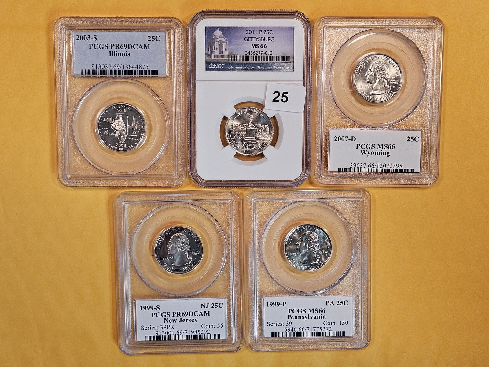 Five GEM PCGS and NGC-graded Washington Quarters (1 of 2)