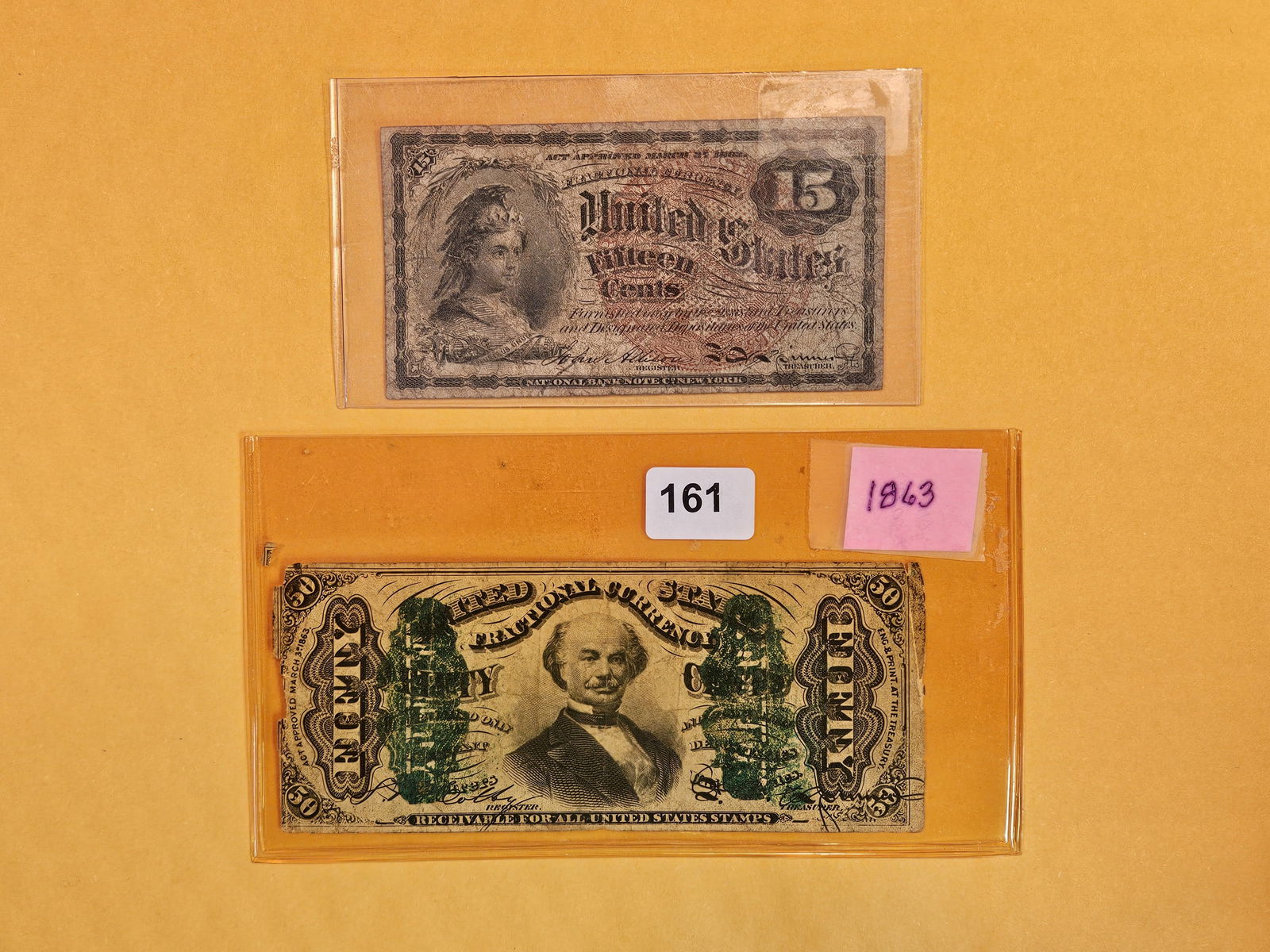 Two pieces of 1863 Fractional Currency (1 of 5)
