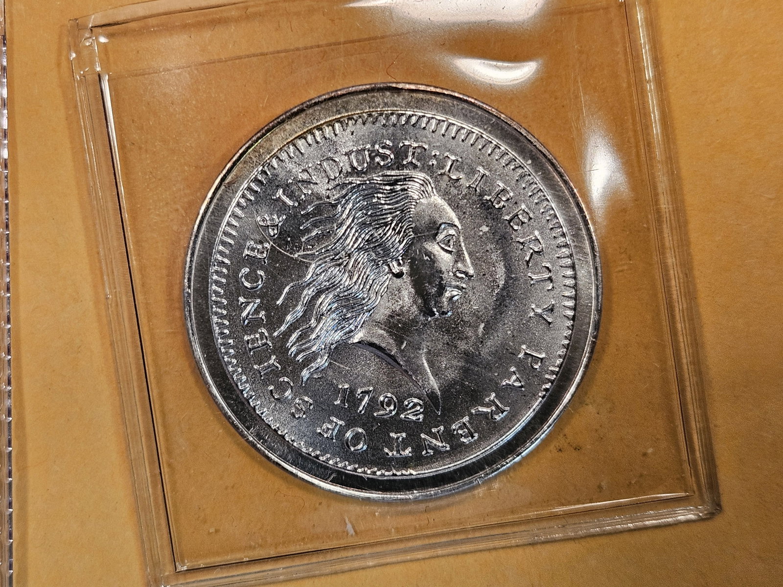 Very cool, and scarce 1792 Silver Center Cent replica: From the Patrick Mint. Silver. Lightly toned