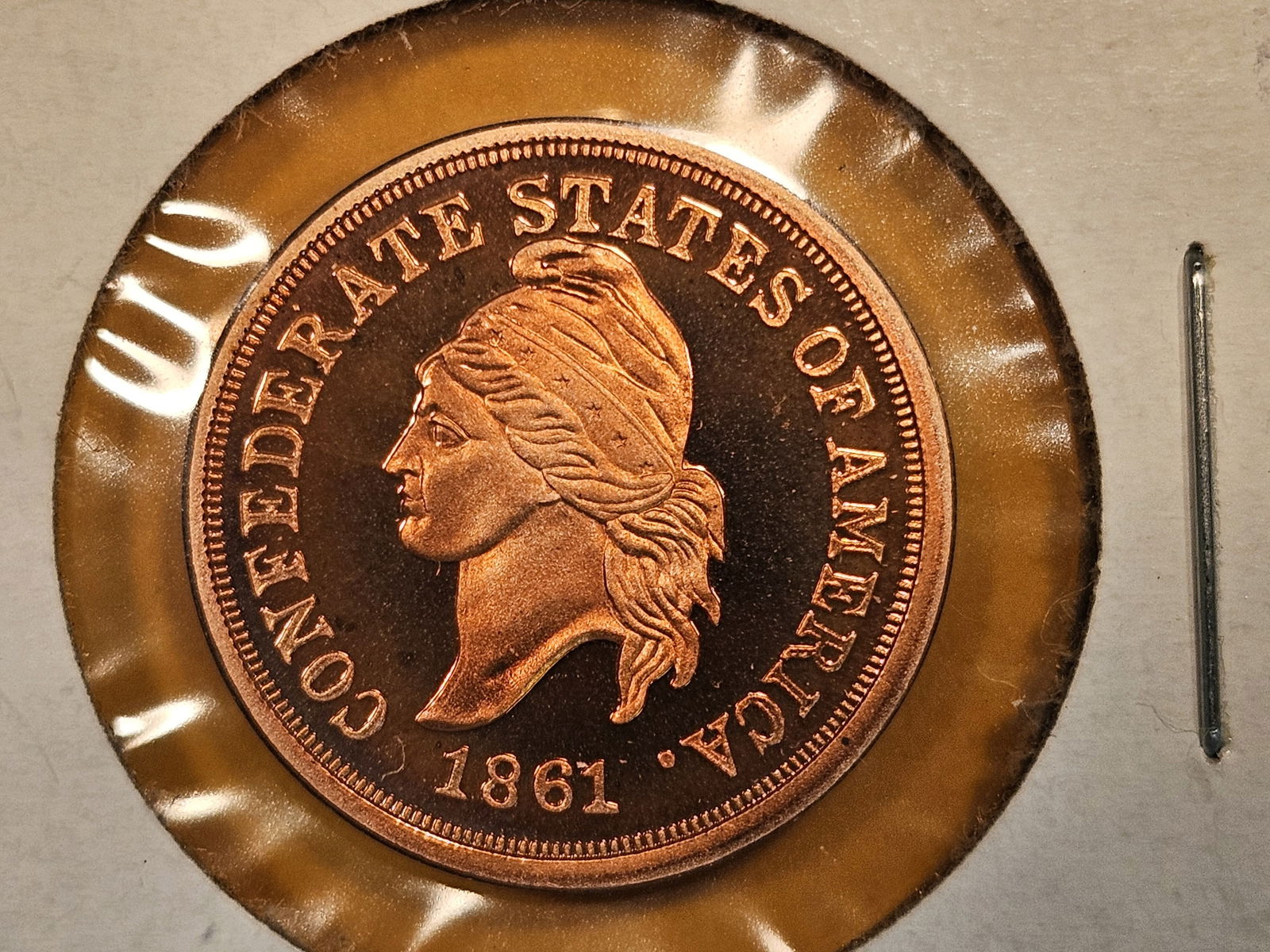 GEM RED Proof 1861 Confederate States Cent replica (1 of 4)
