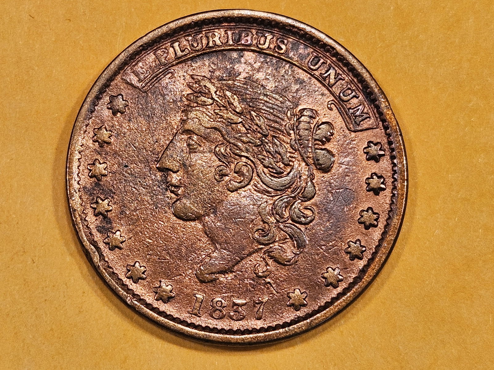 1837 Hard Times Token in AU-UNC Red-Brown (1 of 5)