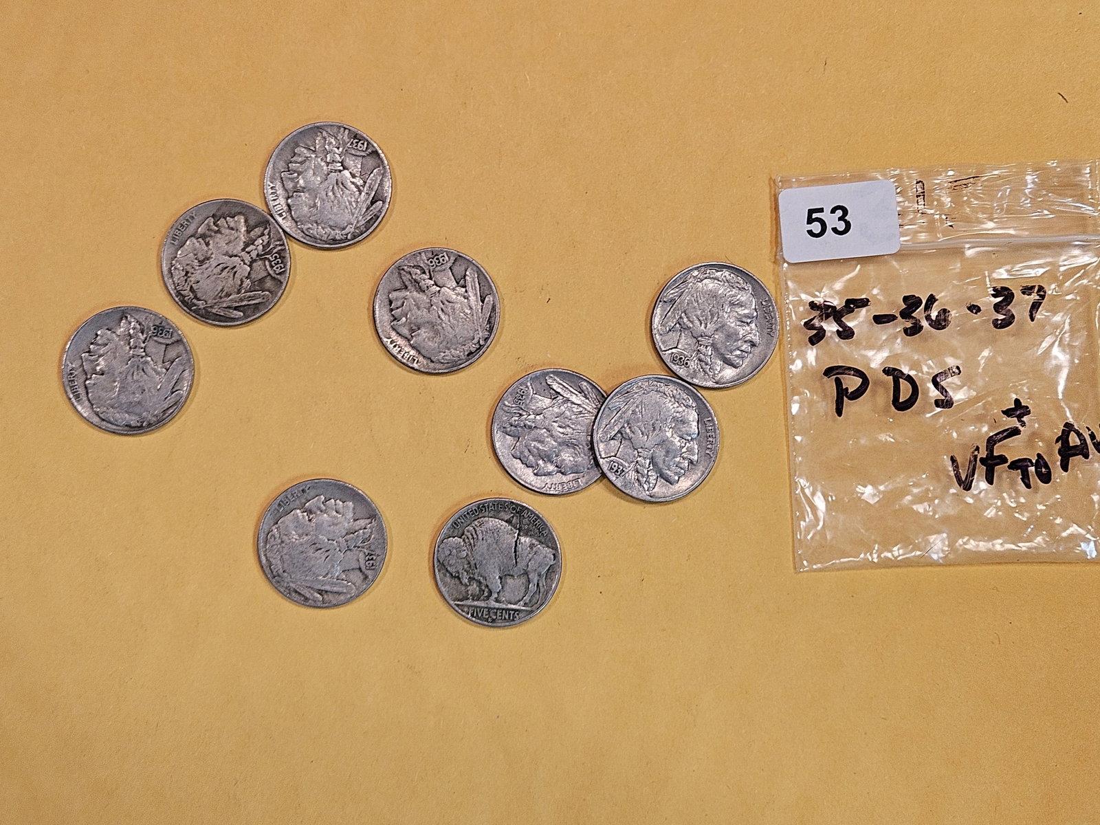 1935, 1936 and 1937 P-D-S three coin trios of Buffalo Nickels (1 of 1)