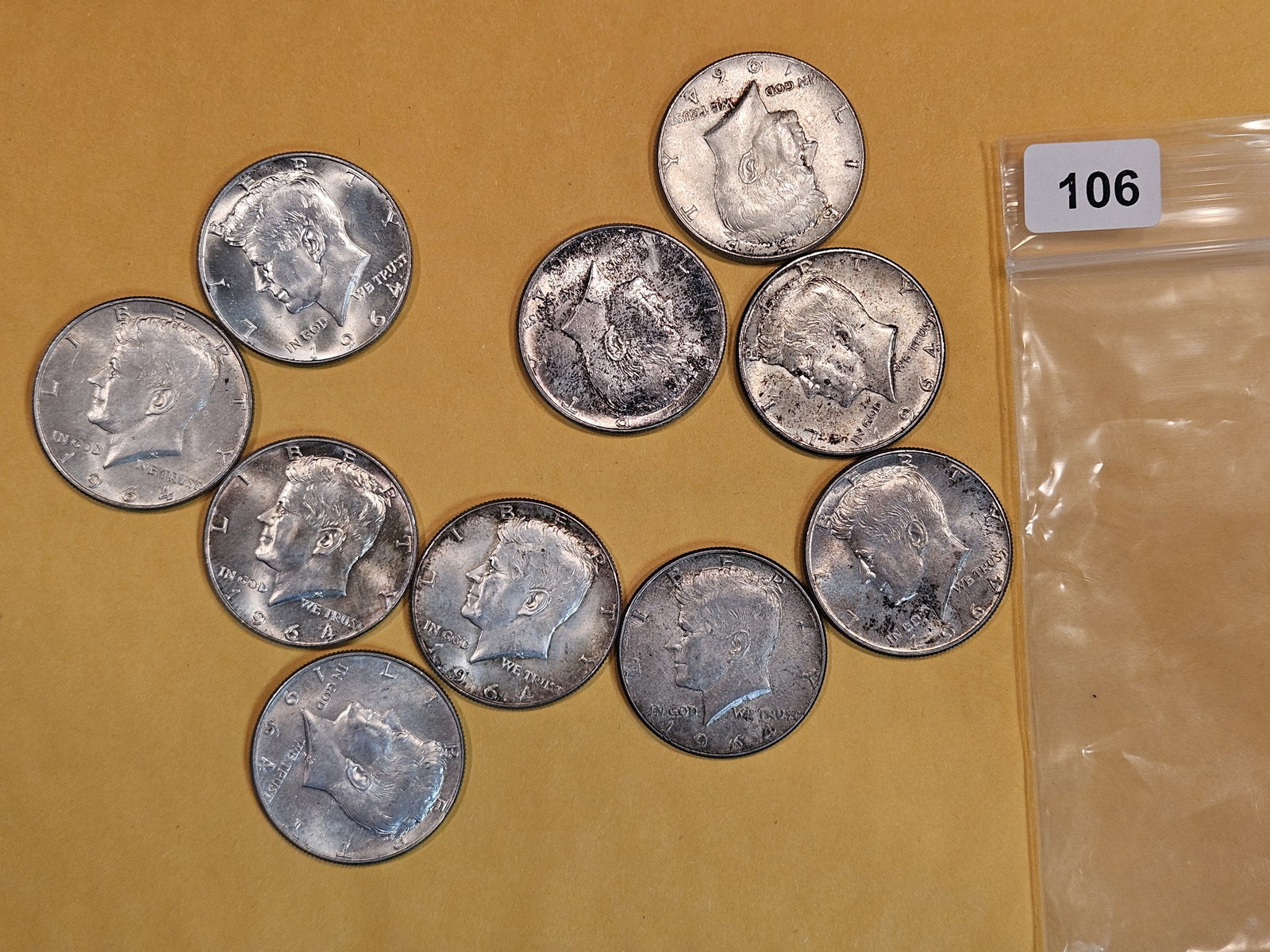 Ten 1964 silver Kennedy Half Dollars (1 of 1)