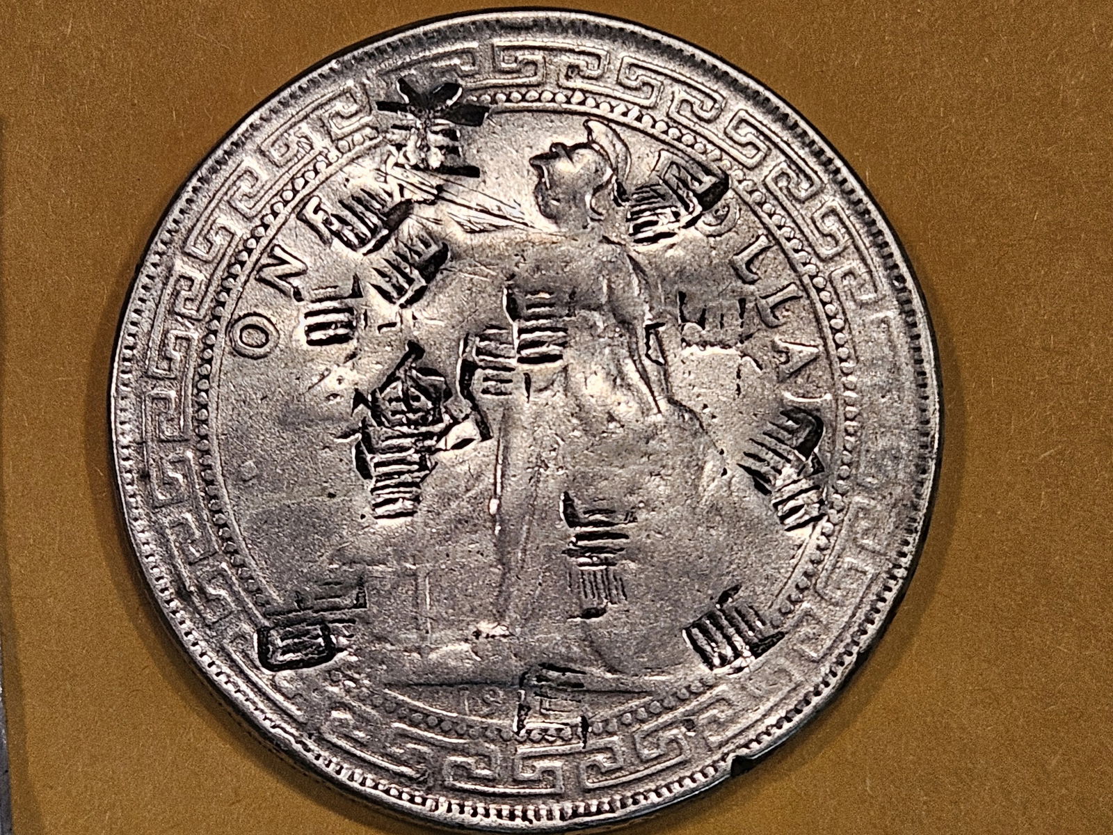 CHOPMARKED 1911 Great Britain Silver Trade Dollar (1 of 4)