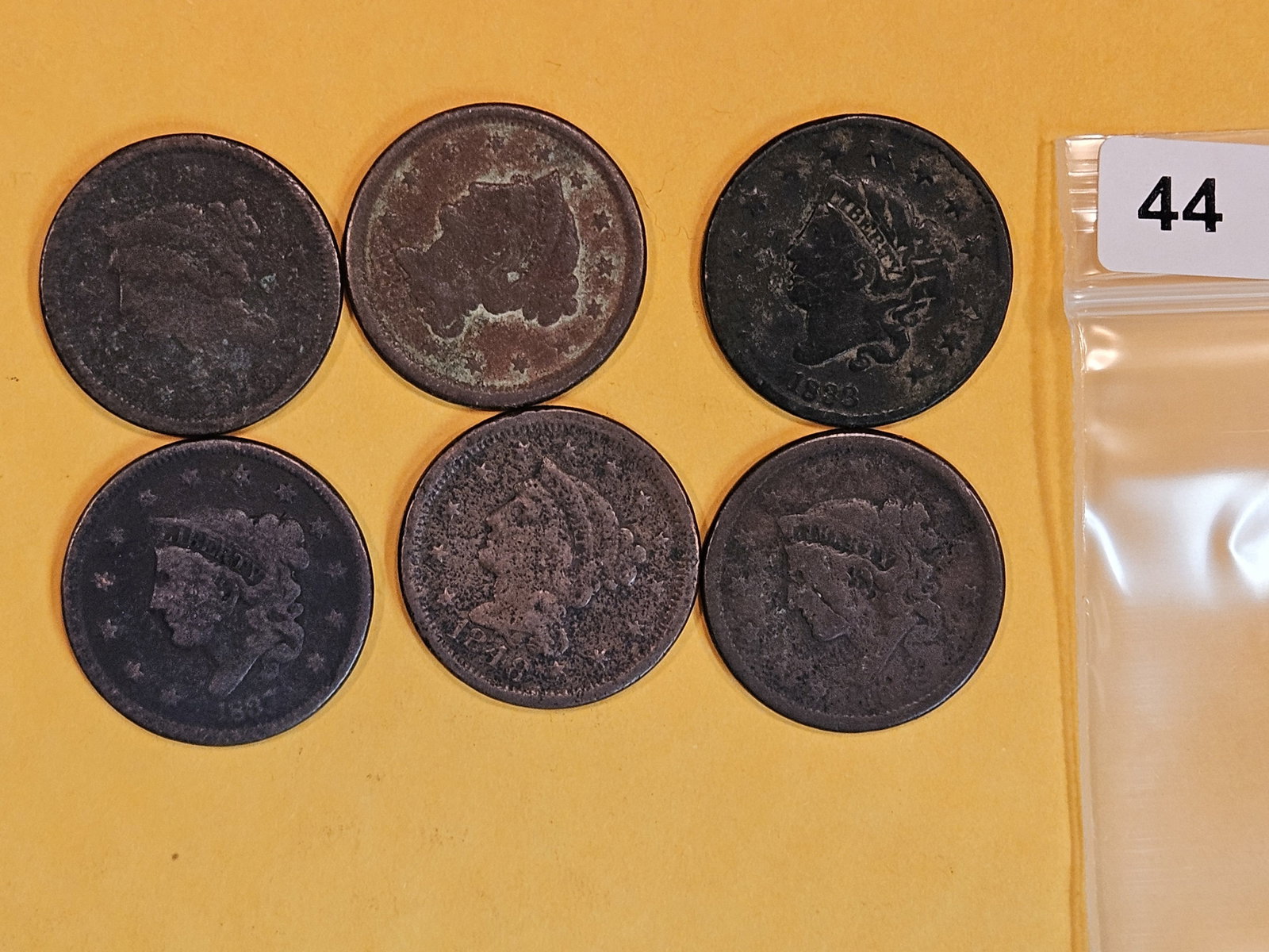 Six mixed Coronet and Braided Hair Large Cents (1 of 3)