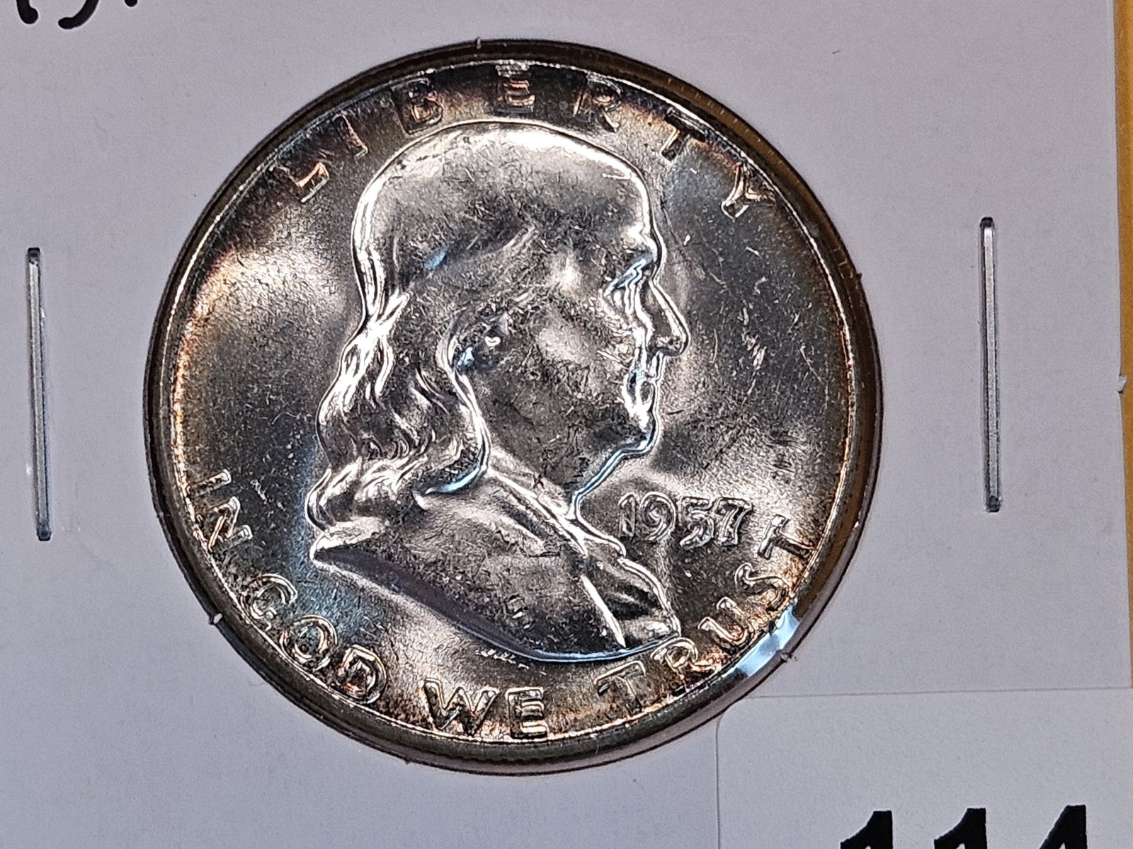 Very Choice Brilliant Uncirculated 1957 Franklin Half Dollar: Nicely toned