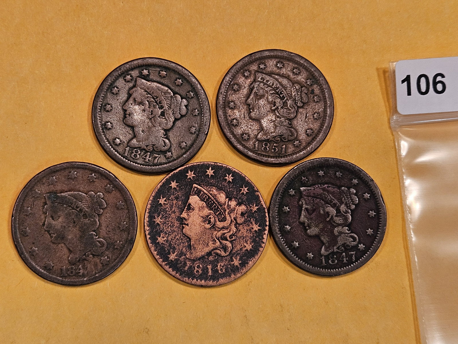 Five Braided Hair and Coronet Head Large Cents (1 of 2)