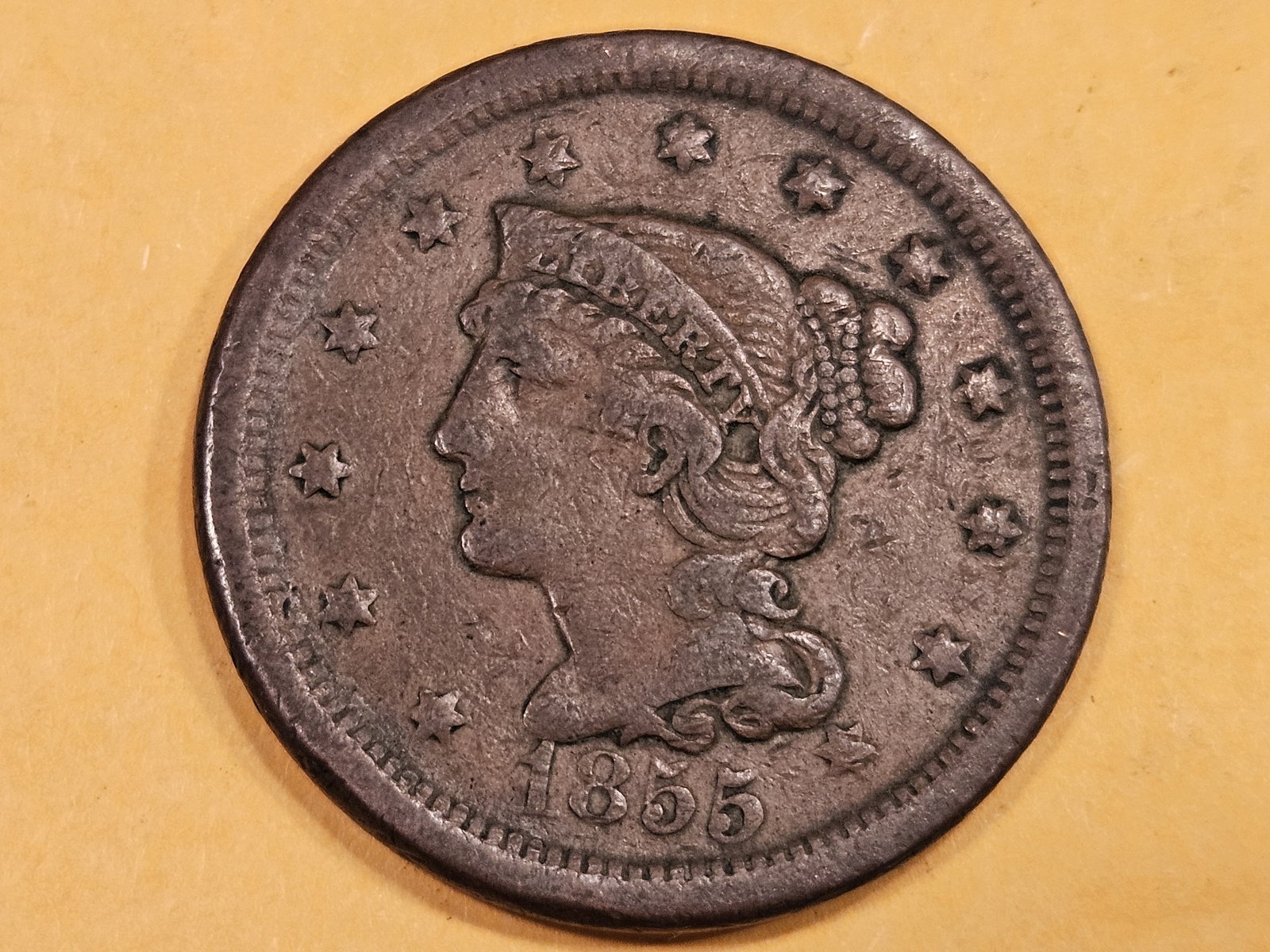 1855 Braided hair Large Cent in Very Fine - 35 (1 of 3)