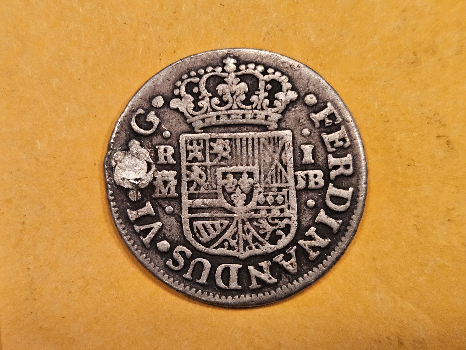 1748 MJB Spain silver real in Very Fine plus - details (1 of 3)
