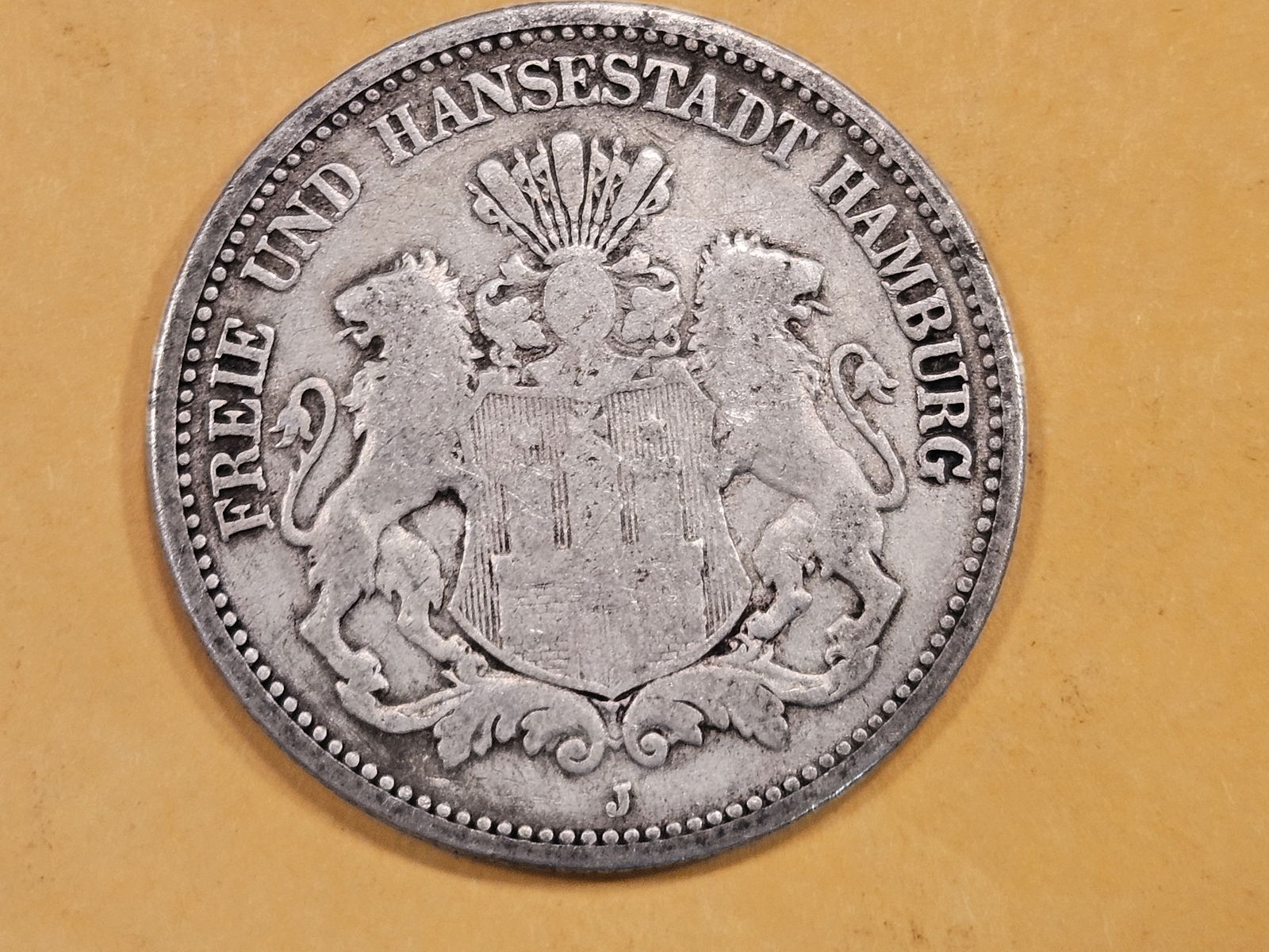 1876-J Free City of Hamburg silver 2 mark (1 of 3)