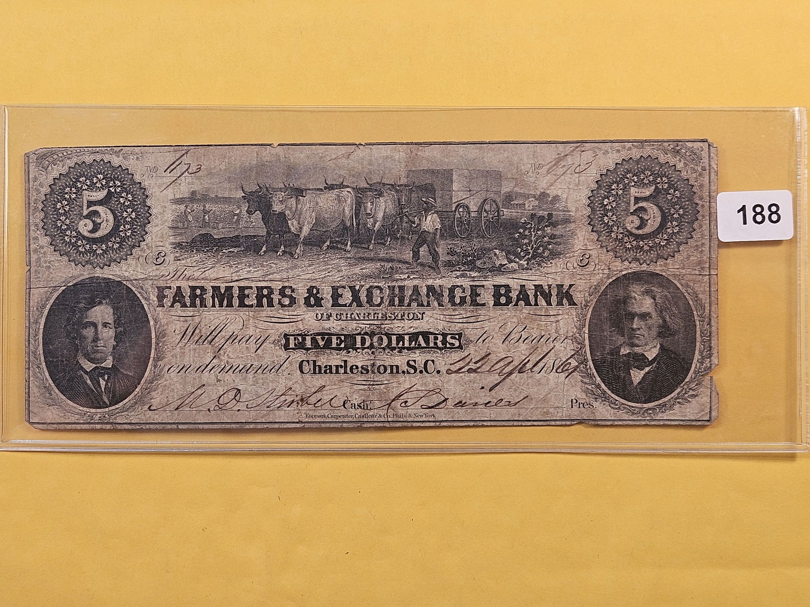 1861 Five Dollar Obsolete Note (1 of 2)