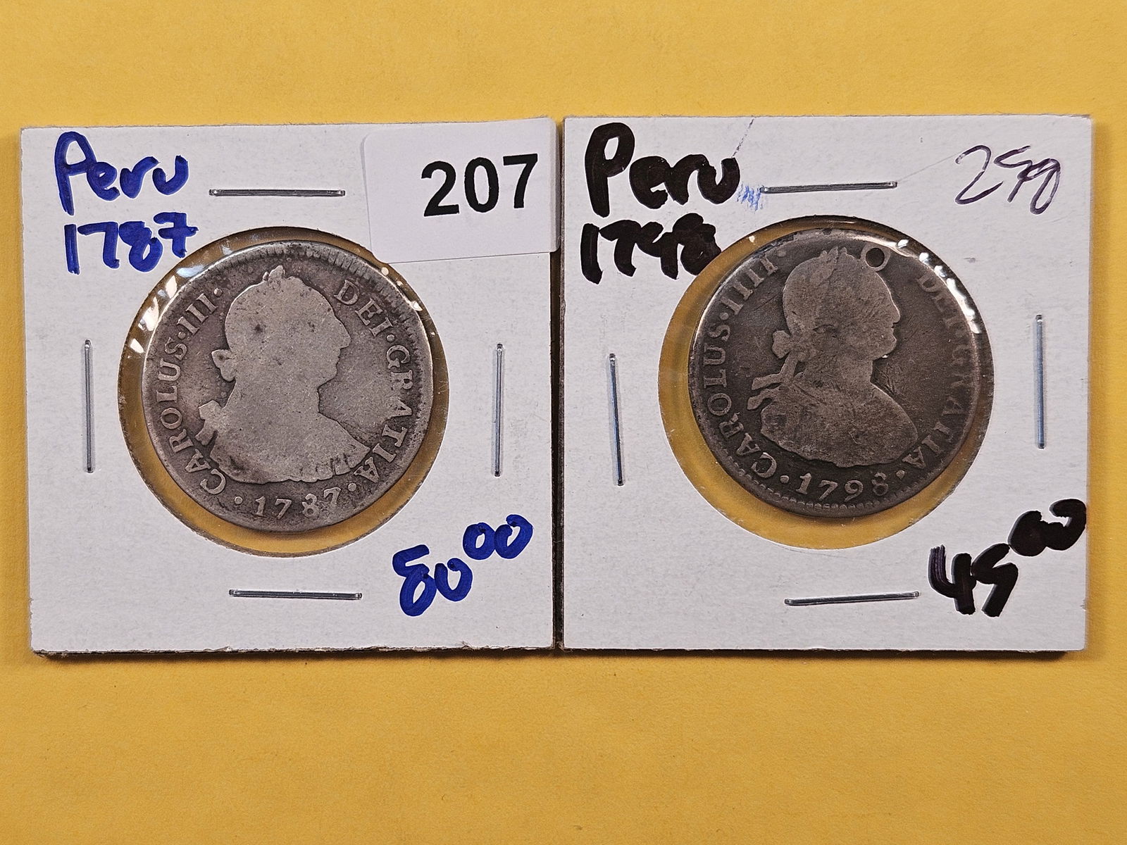 Two Peru Silver 2 Reales (1 of 2)