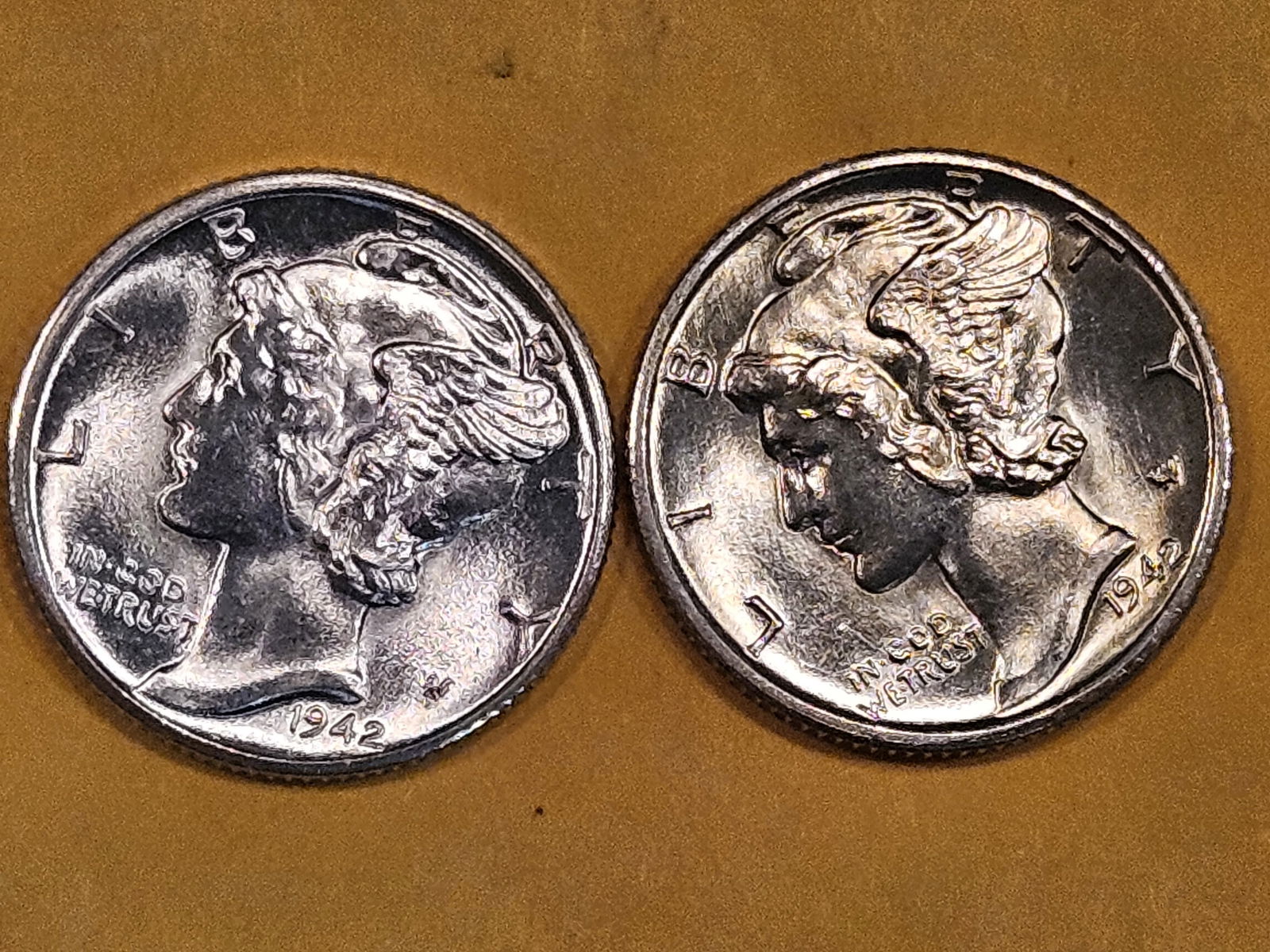 Two Very Choice Brilliant Uncirculated silver Mercury Dimes (1 of 3)