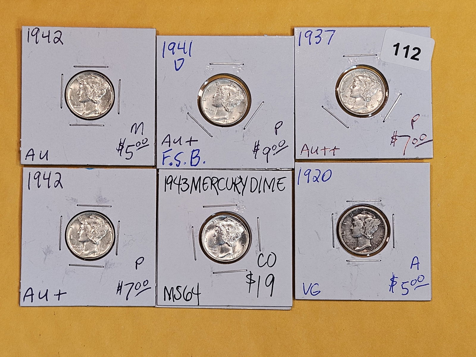 Six mixed silver Mercury Dimes (1 of 2)