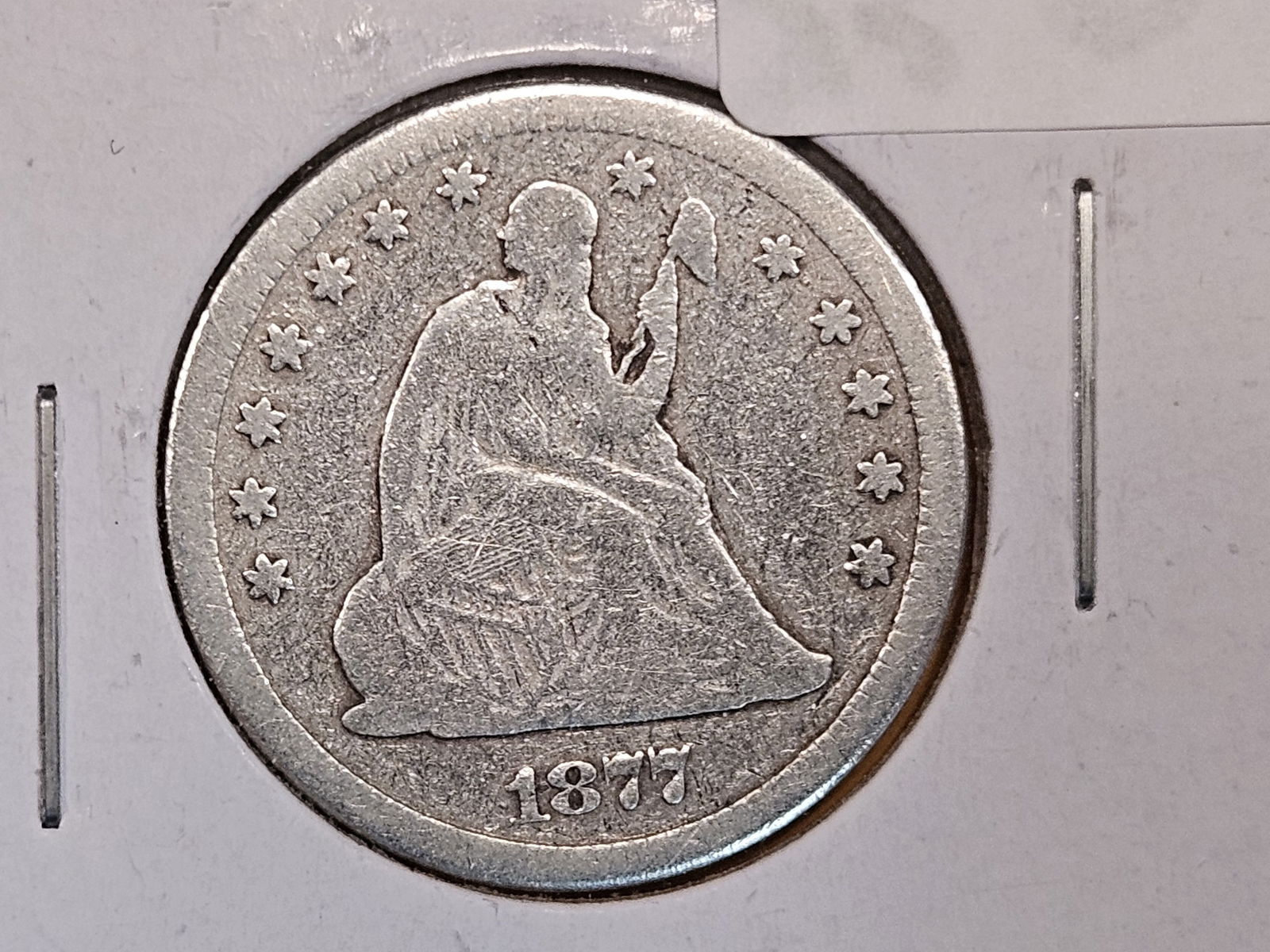 1877-CC Seated Liberty Quarter in Fine - details (1 of 3)